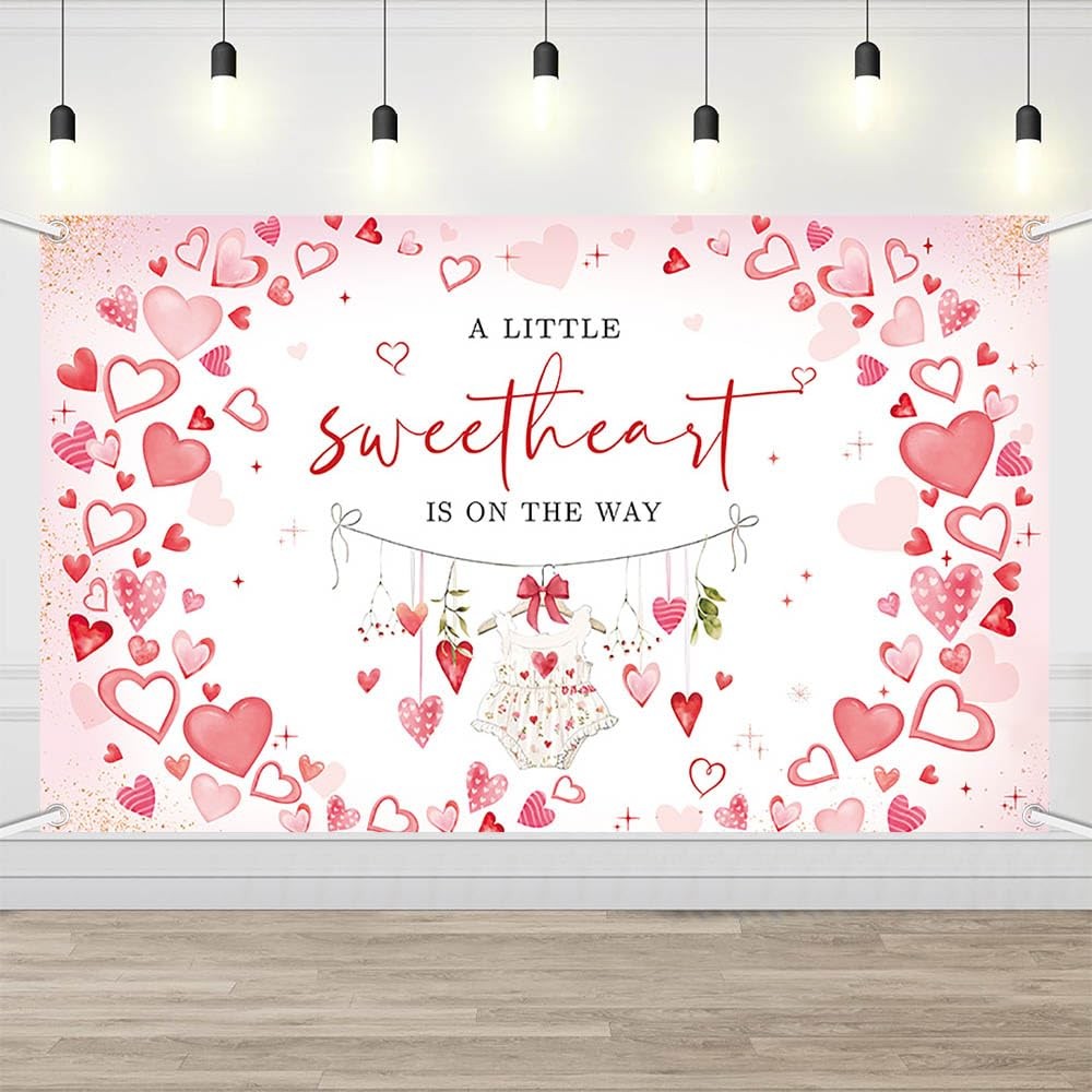 Sweetheart Baby Shower Backdrop Girl Red Hearts Photography 6×3.6 Feet