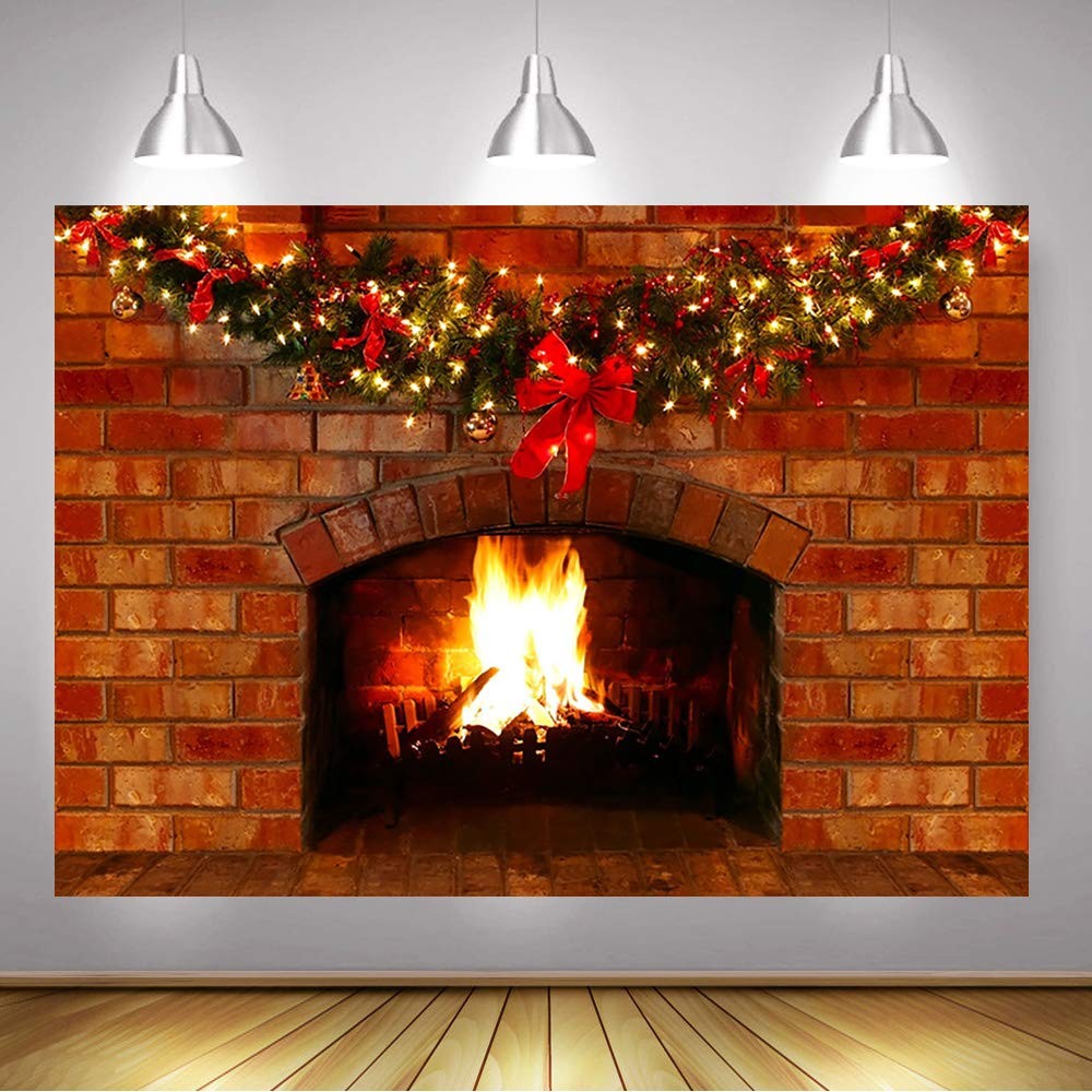 Mocsicka Christmas Fireplace Photography Backdrop Red Brick 7x5ft,