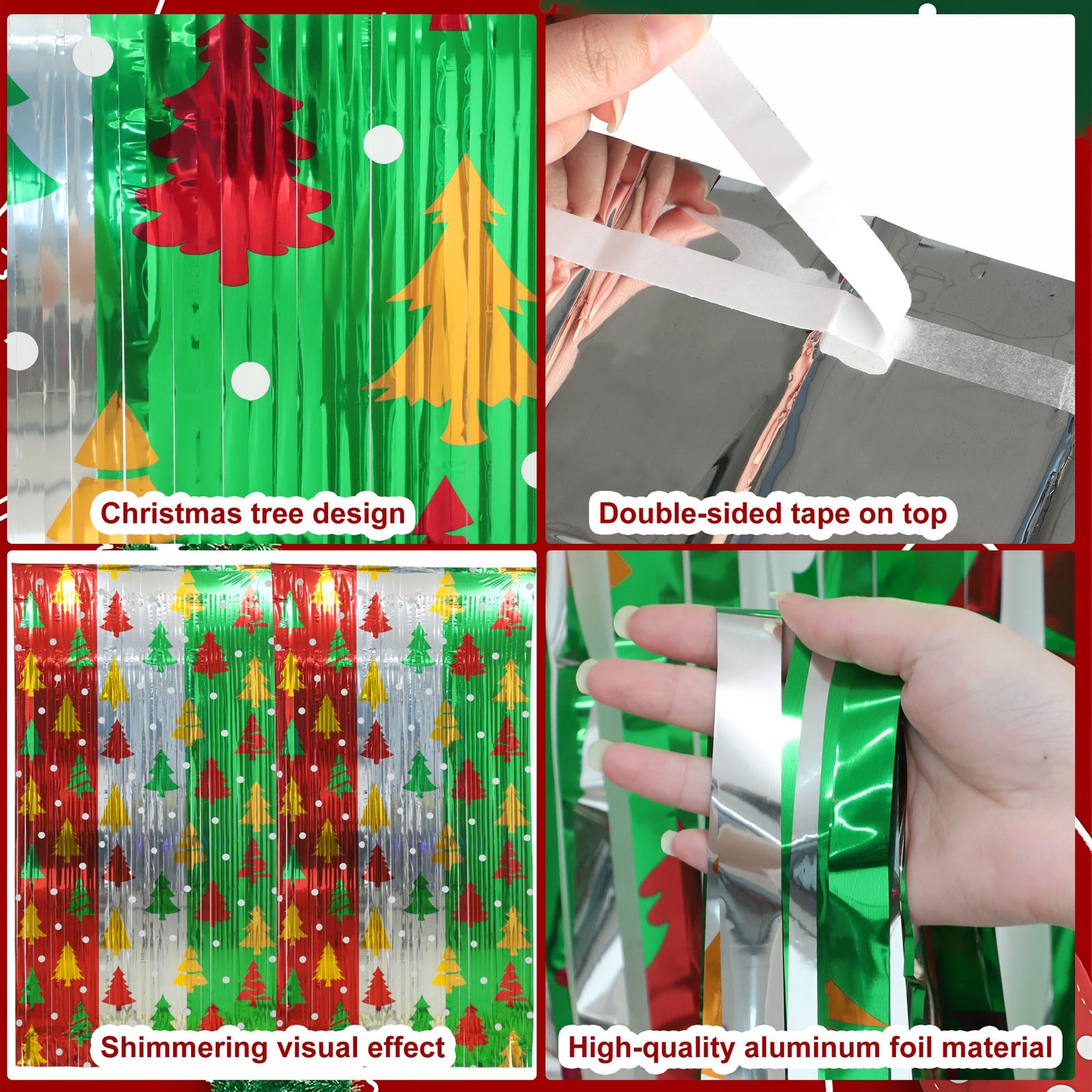 4 Pack Christmas Foil Fringe Curtains 3.3 x 6.6 Ft Christmas Tree Tinsel Curt…