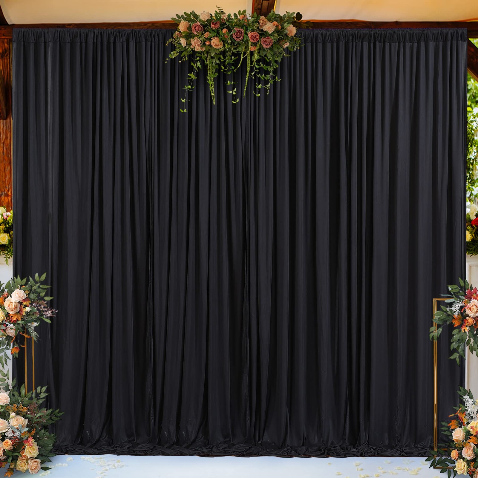 2 PCS 8x10FT Black Backdrop Curtains WrinkleFree Polyester Photo Drapes Stand