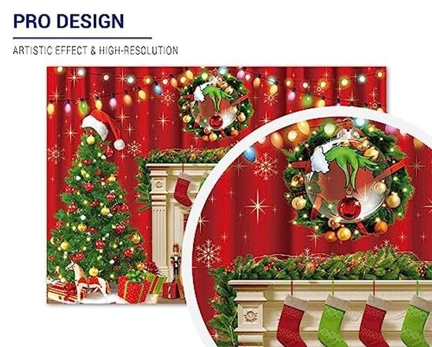 7x5ft Cartoon Stole Christmas Fireplace Backdrop for Winter Party