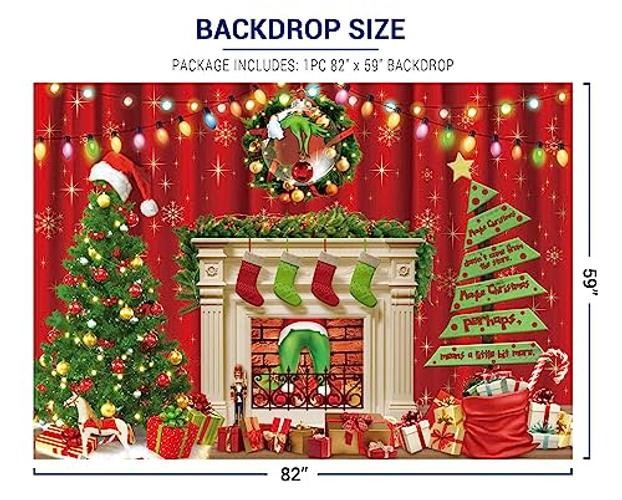 7x5ft Cartoon Stole Christmas Fireplace Backdrop for Winter Party