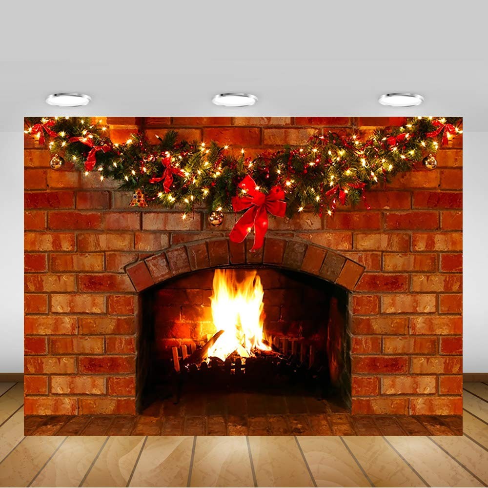 Mocsicka Christmas Fireplace Photography Backdrop Red Brick 7x5ft,