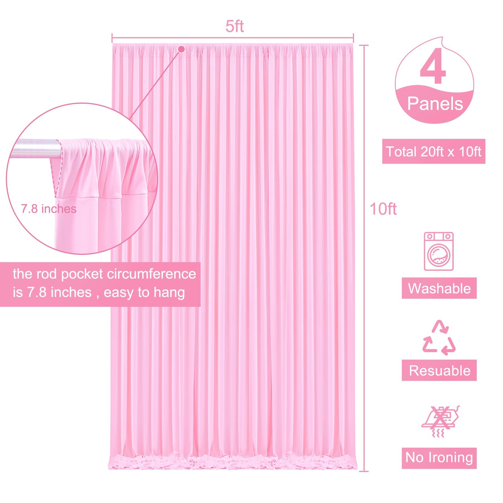20ft x 10ft Free Pink Wedding Backdrop Curtains for Party Bridal Shower Recep…