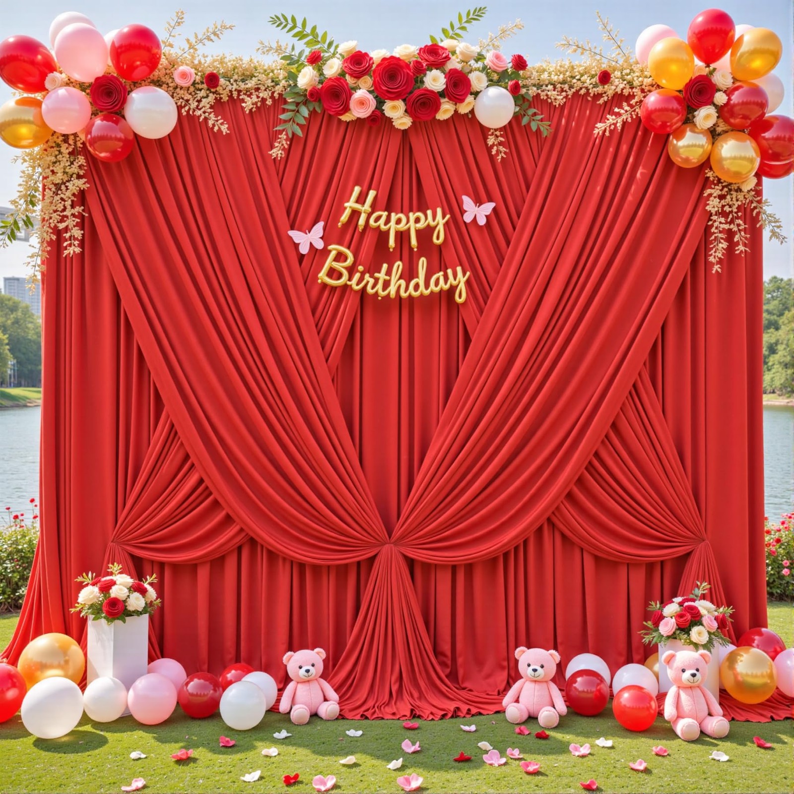 10x10FT Red Backdrop Curtain 2 Panels 5x10FT Wrinkle Free Photo Party Decor