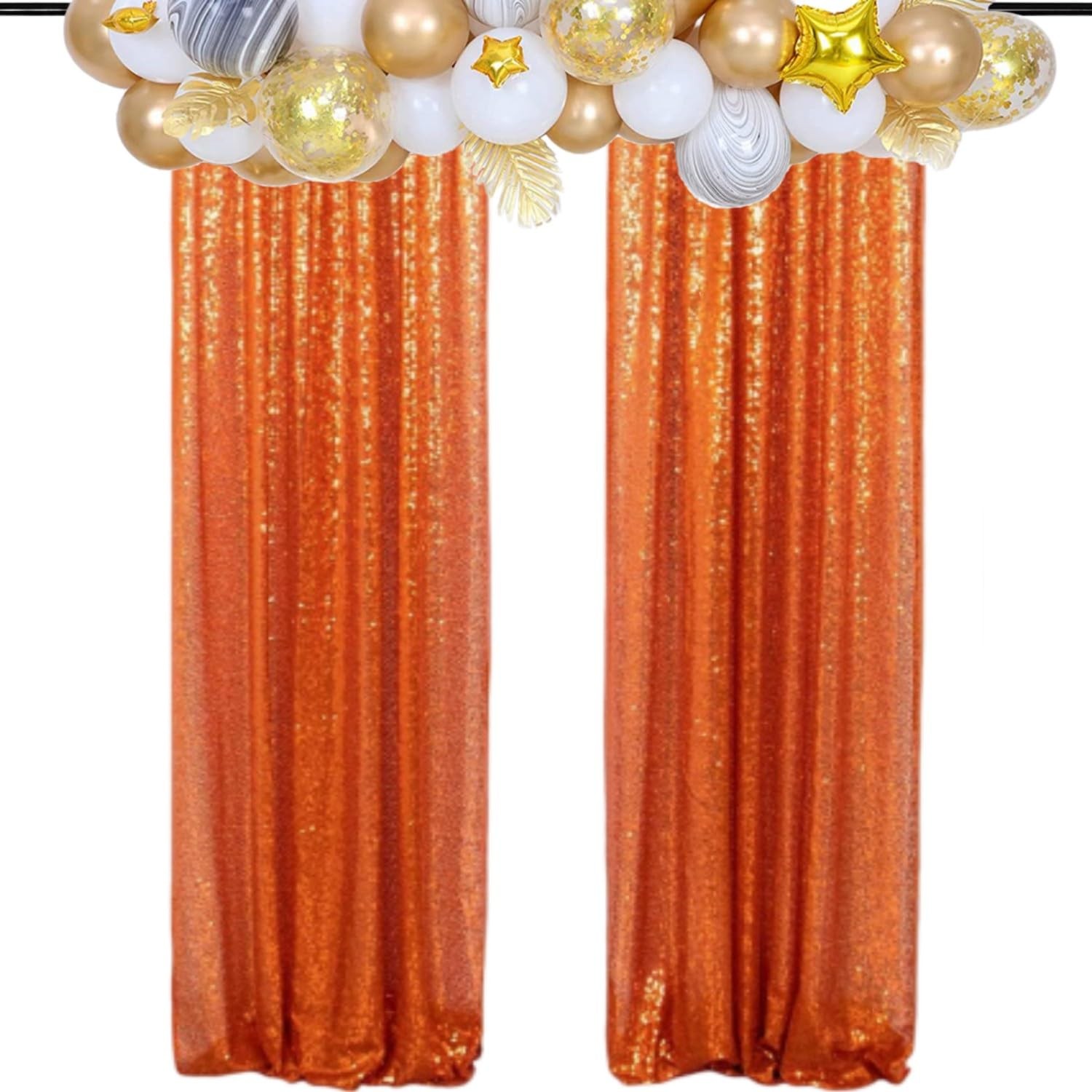 Orange Sequin Backdrop Curtain Glitter Background For Party 2ftx8ft 2 Panels