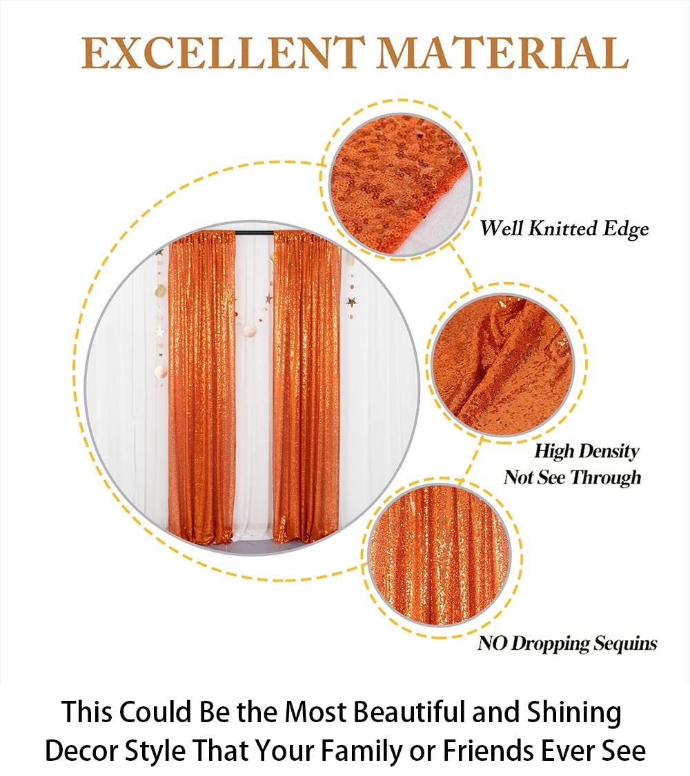 Orange Sequin Curtain Fabric Drapes Christmas Backdrop 2ftx7ft 60x215cm 2 PCS
