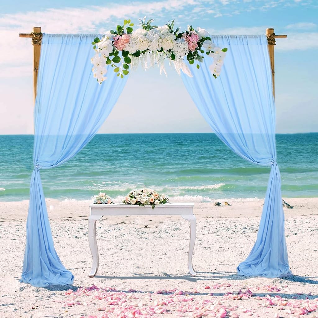10x10ft Light Blue Backdrop Chiffon Semi Sheer Curtains For Wedding Decor