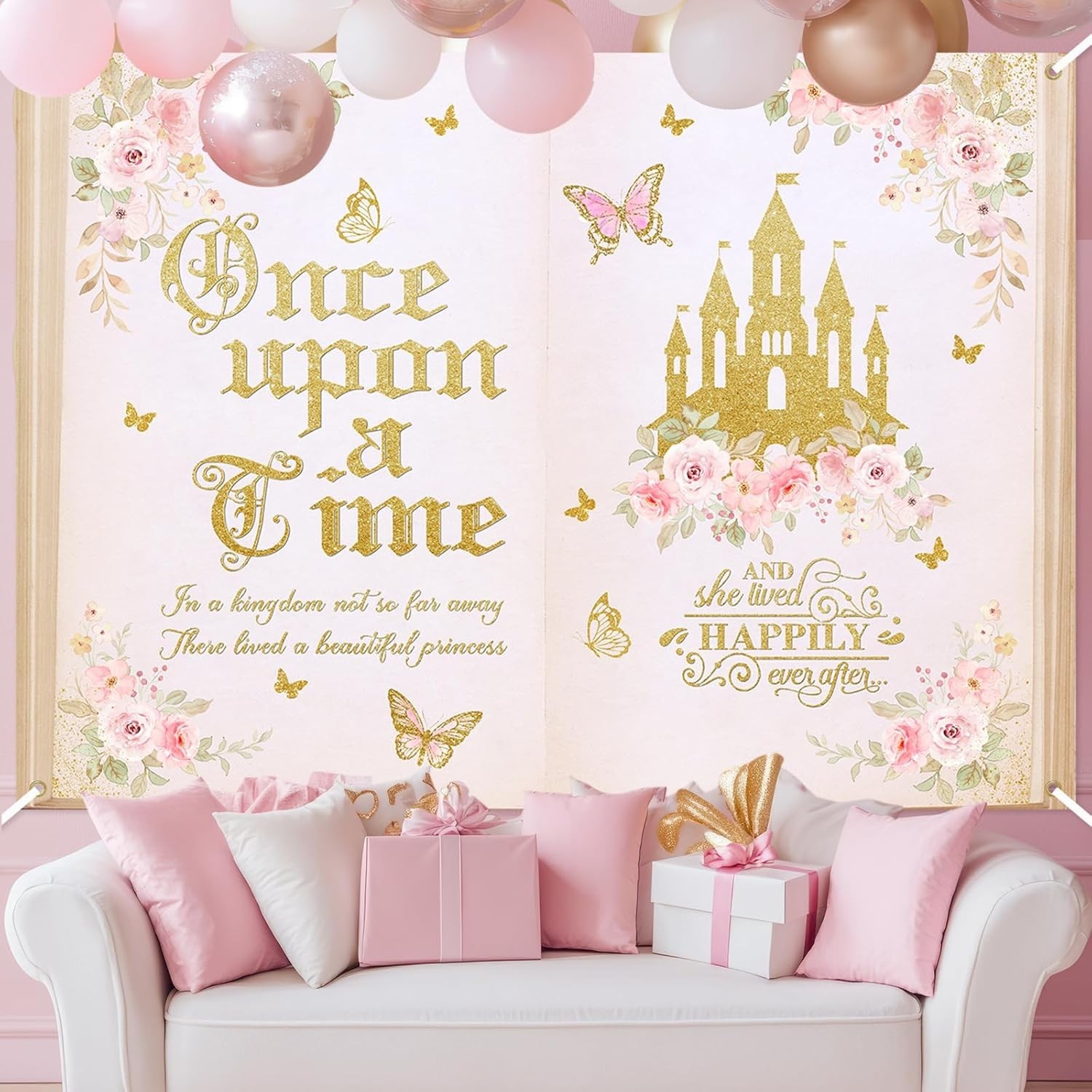 Once Upon a Time Backdrop for Girls Floral Castle Princess Fairy Tale Birthda…