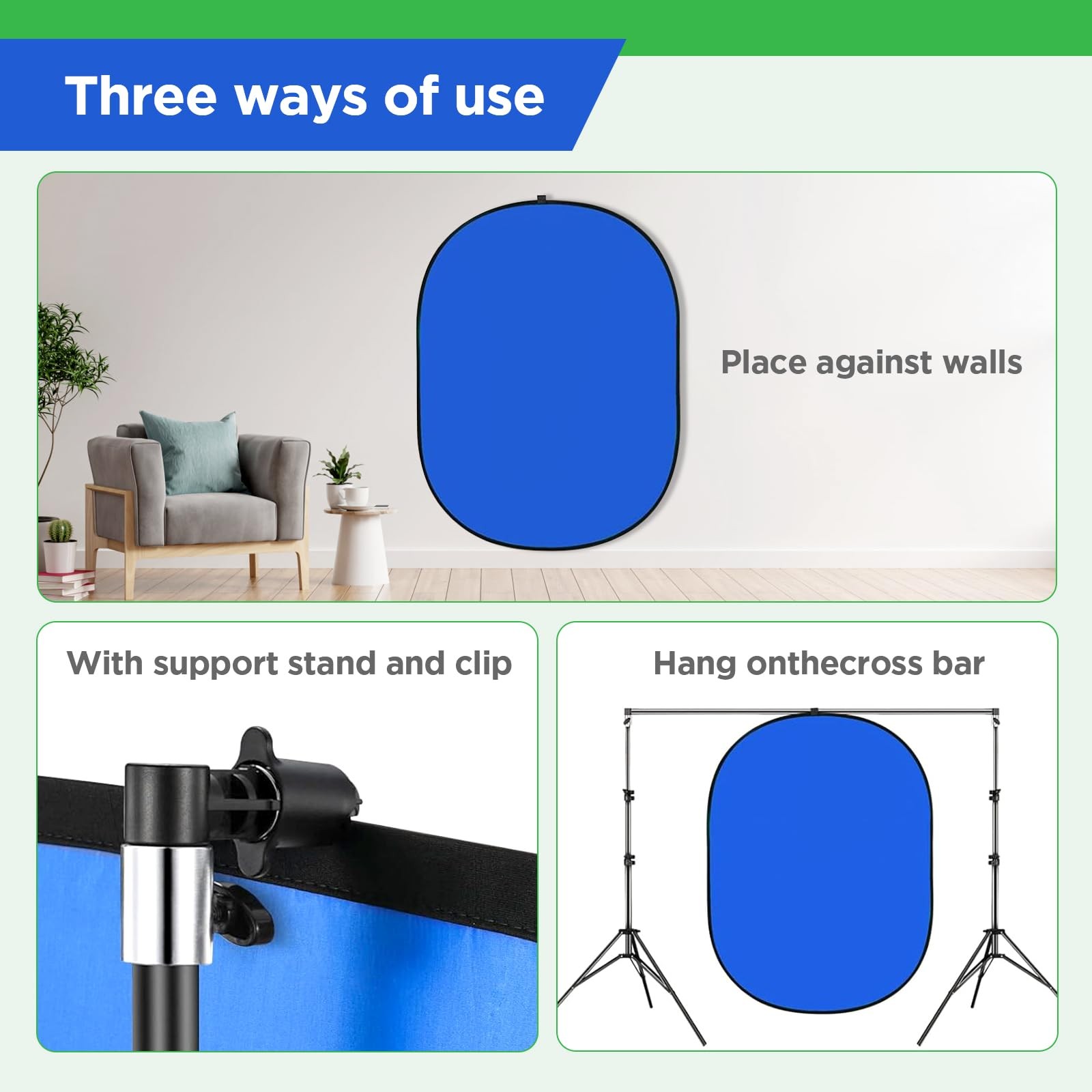 Portable Green Screen Backdrop with Stand,Foldable 5x7ft Chromakey Blue&Green…