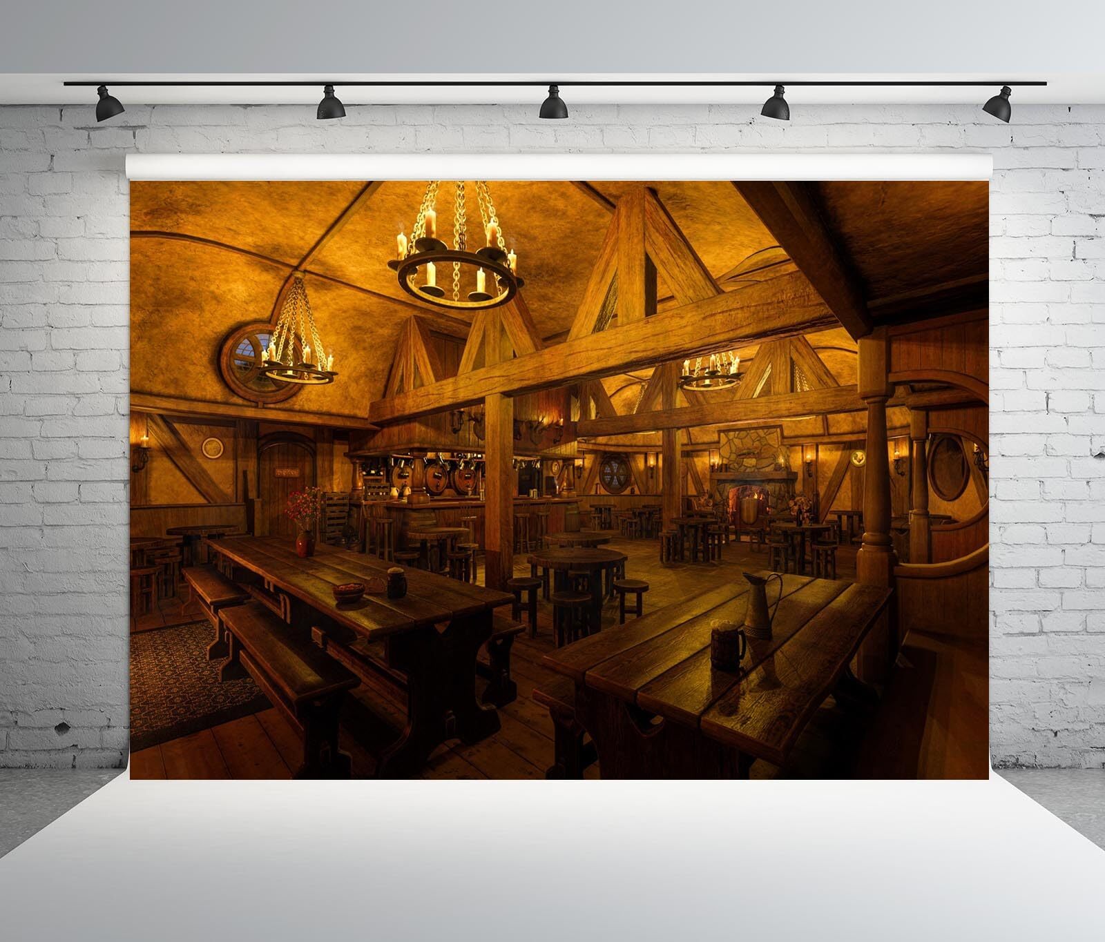 7x5ft Fabric Medieval Tavern Backdrop Vintage Tavern Inn Bar with Candle Ligh…