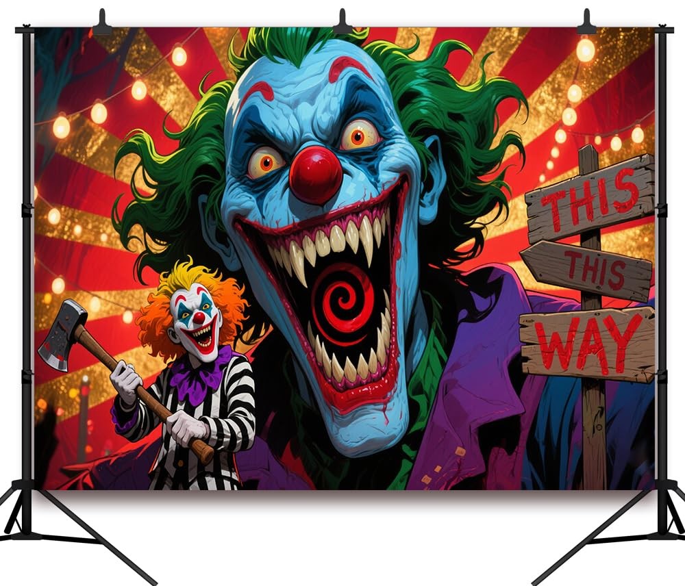 Evil Clown Backdrop Horror Circus Background Halloween Birthday Party 7×5 FT