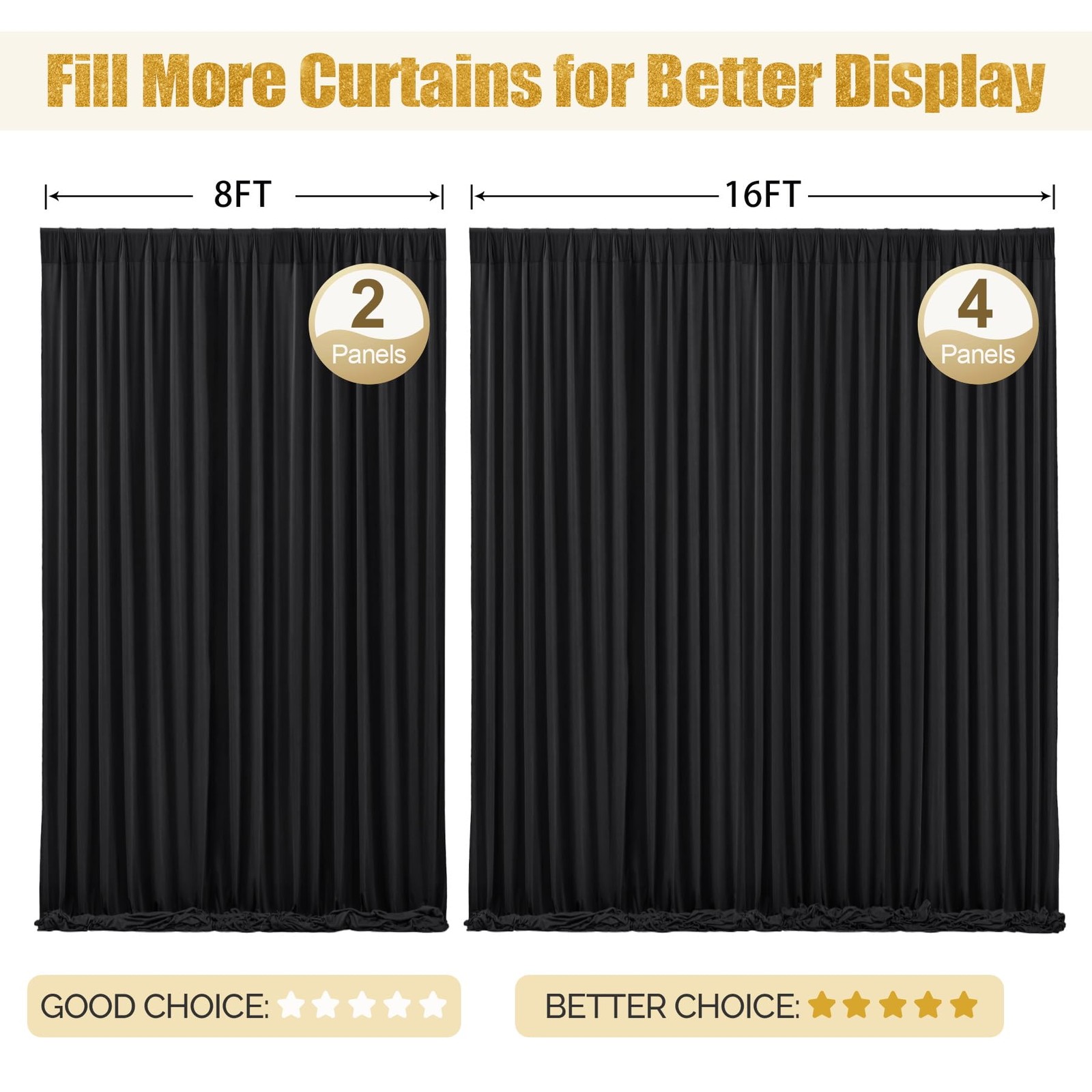 4 PCS 4x10ft Black Backdrop Curtains Polyester Wrinkle Free Photo Stand