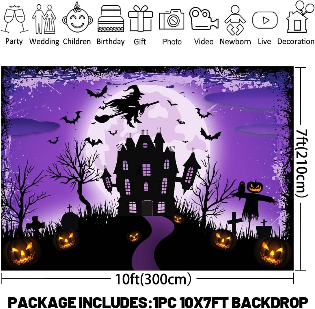 Halloween Backdrop Black Moon Night Halloween Banner Spooky Castle Witch Ghost