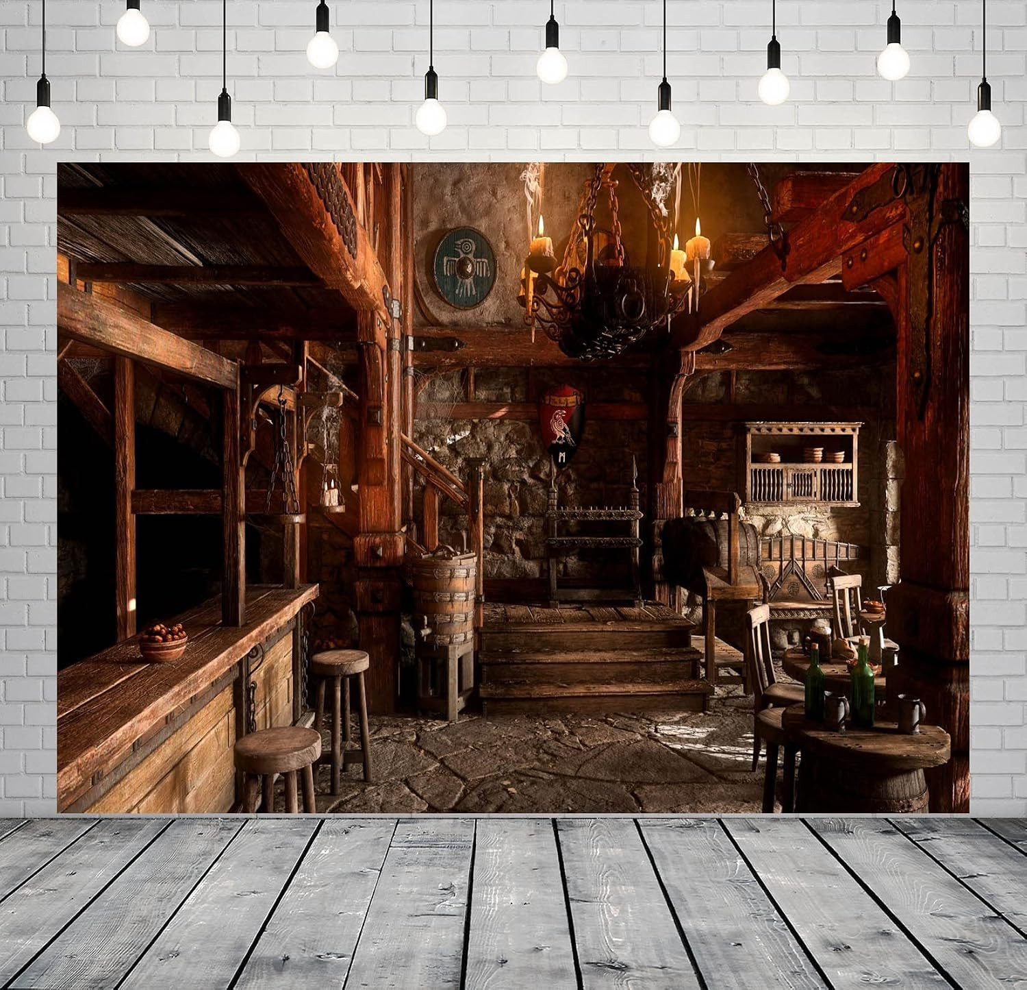7X5Ft Fabric Medieval Tavern Backdrop for Photography Wooden Interior