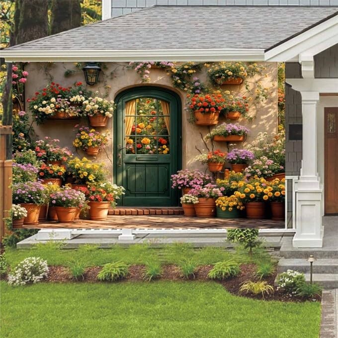7x5ft Floral Spring Garden Backdrop Wooden Door Wedding Photo Prop Color1