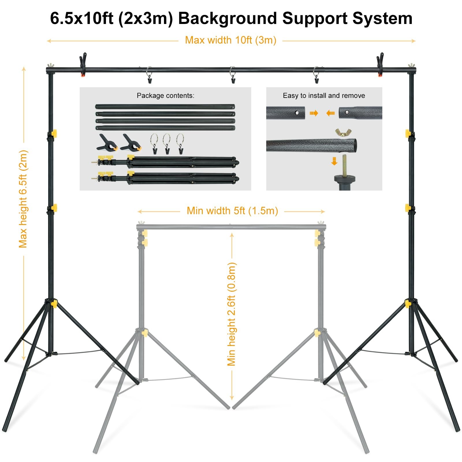 LINCO 6.5ft High 10ft Wide Background Support System, black, white, green