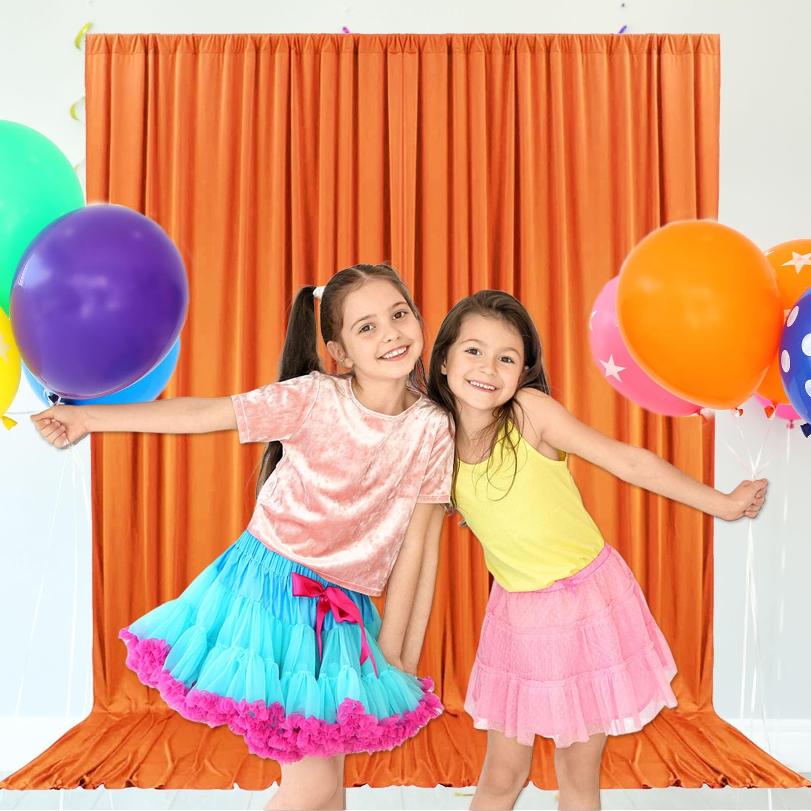 10ft x 10ft Orange Backdrop Curtains for Parties, Fabric Satin Background Cur…