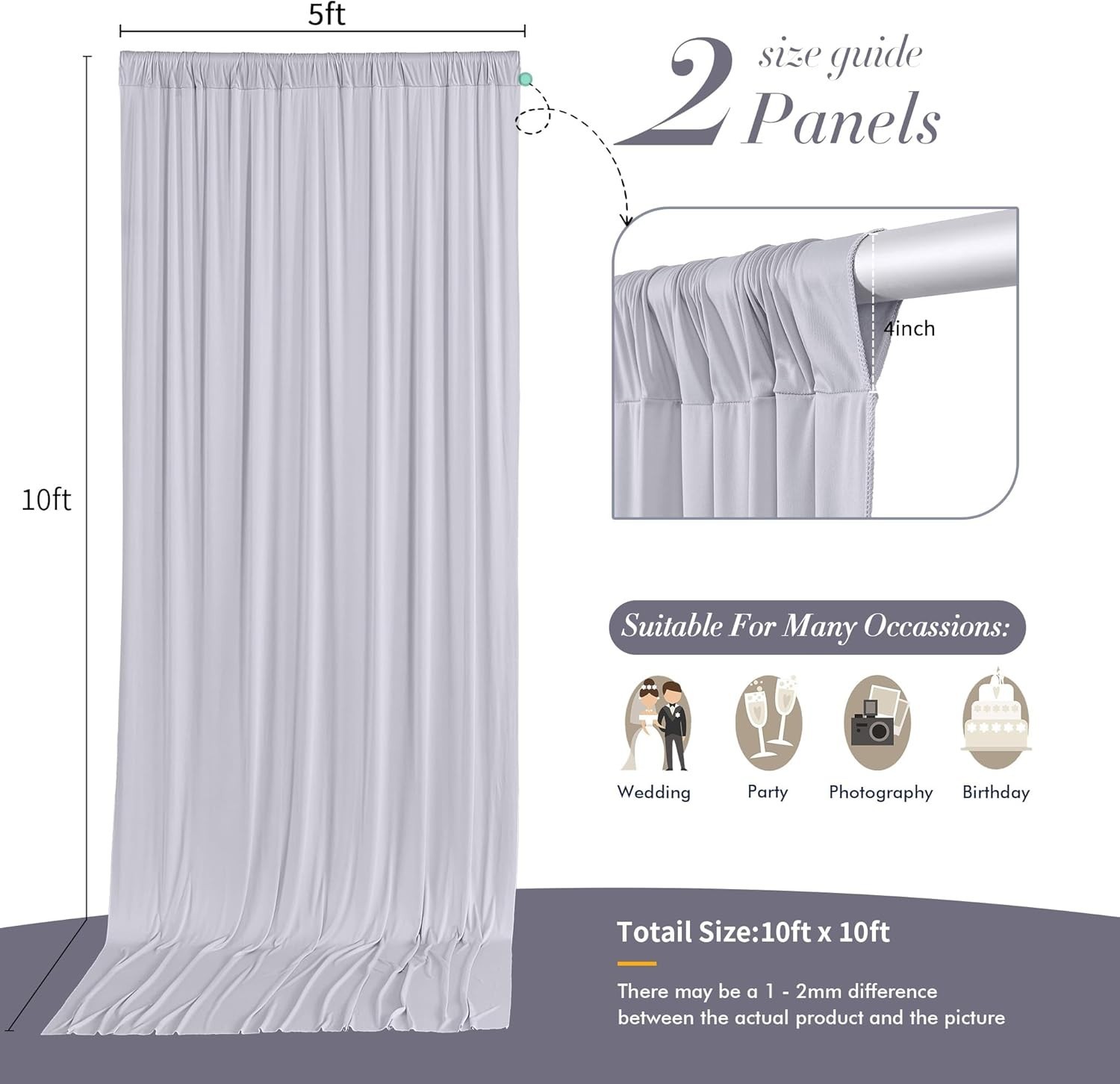 Wrinkle Free Polyester Silver Drapes 5x10ft