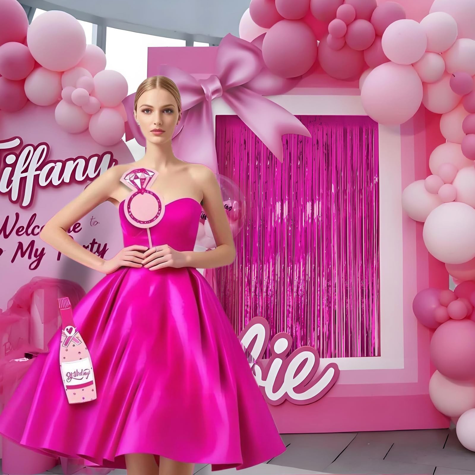2 Pack Hot Pink Backdrop Party Decorations Tinsel Foil Fringe Curtain Backdrop