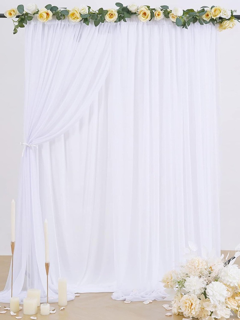 White Tulle Backdrop Curtain 5ft x7ft, Sheer Background for Wedding Baby Shower