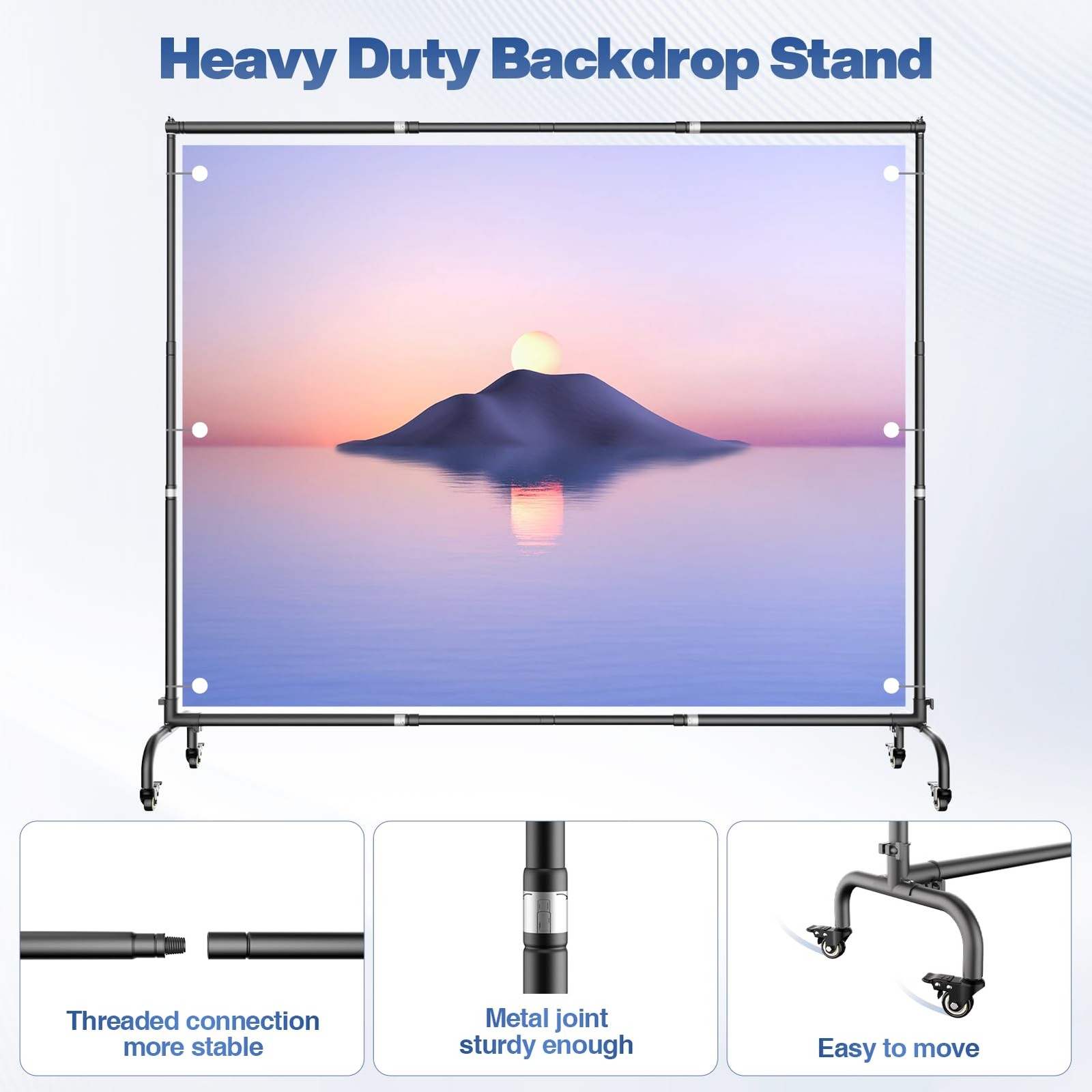 10×7.5ft Backdrop Stand with Wheels, Heavy Duty Back Drop Adjustable Photo Ba…