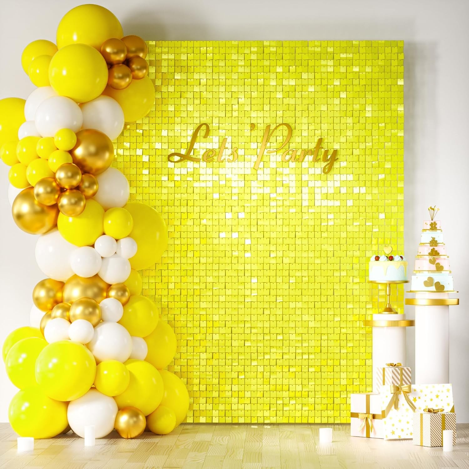 Light Gold Shimmer Wall Backdrop 24PCS Square Sequin Shimmer Backdrop Panel
