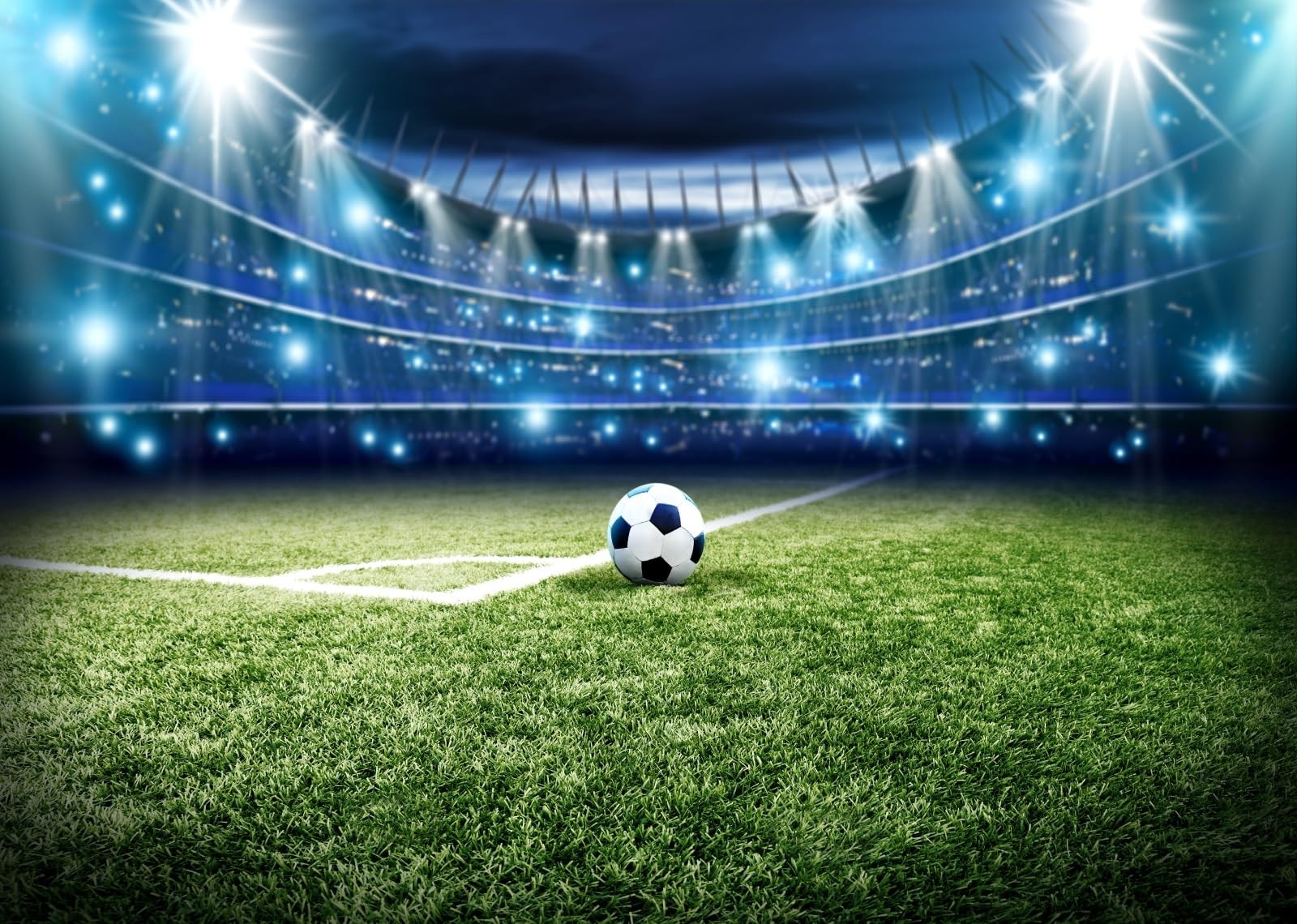 5x3ft Fabric Football Backdrop Soccer Pitch Sports Stadium Auditorium Spotlig…