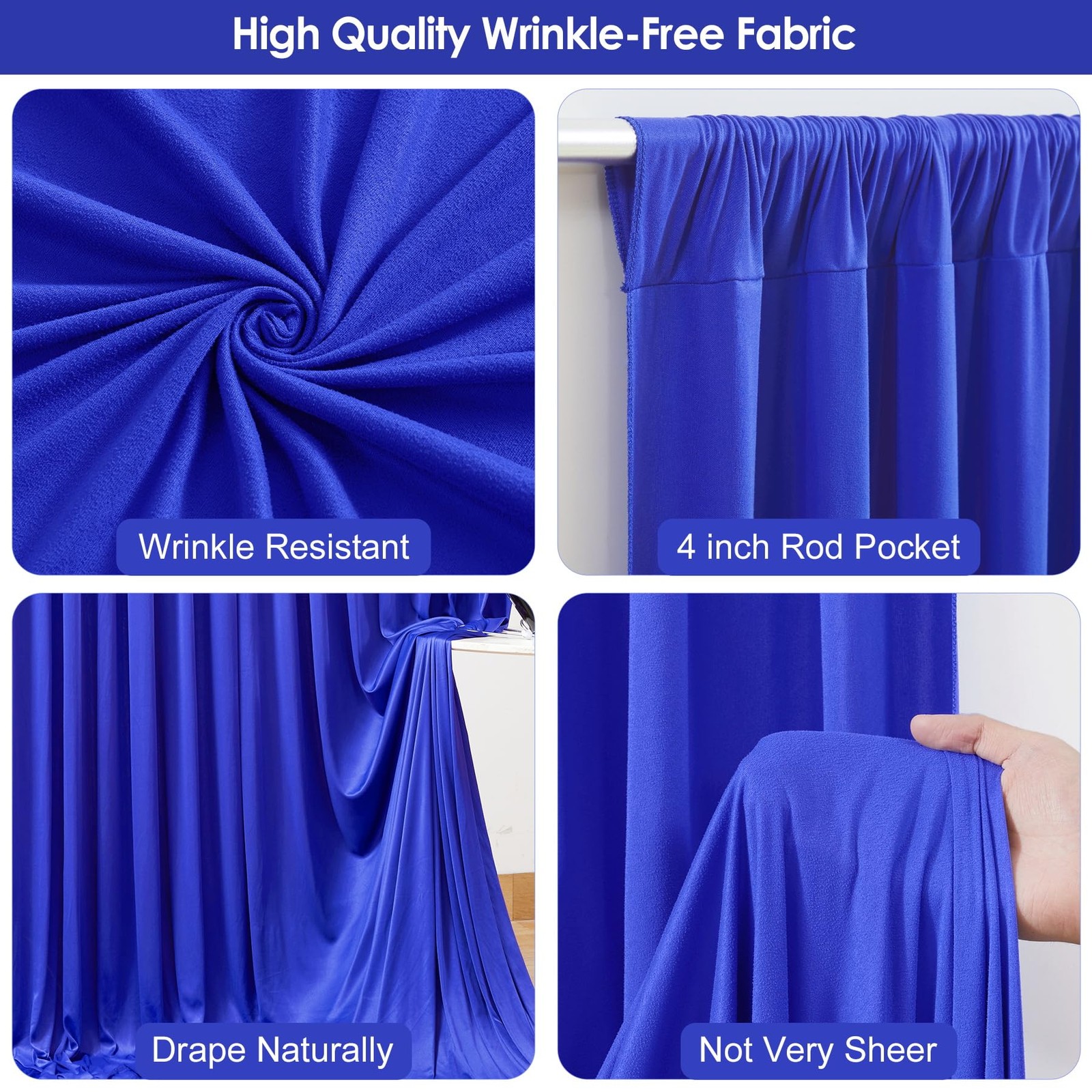 10 x 10ft Royal Blue Backdrop Curtains -Wrinkle Free Polyester Drapes for Bac…