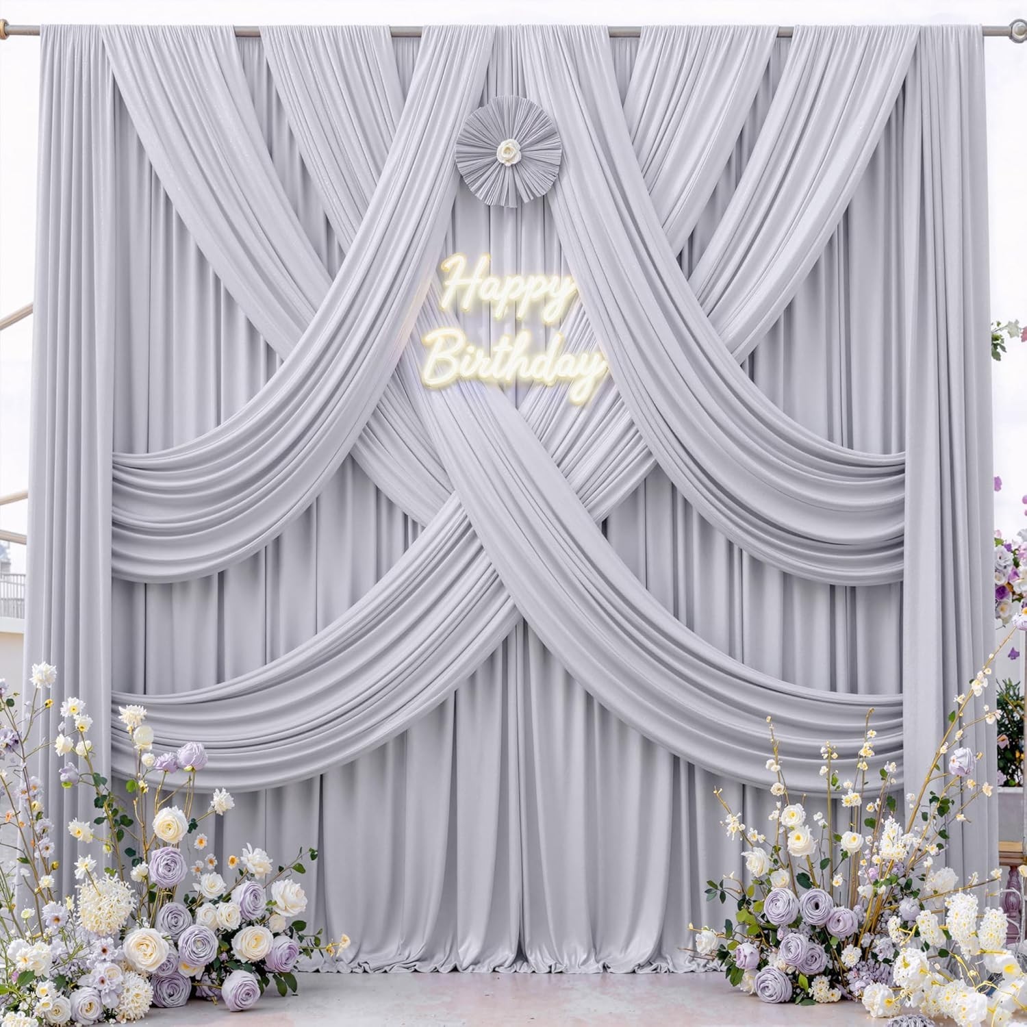 Wrinkle Free Polyester Silver Drapes 5x10ft