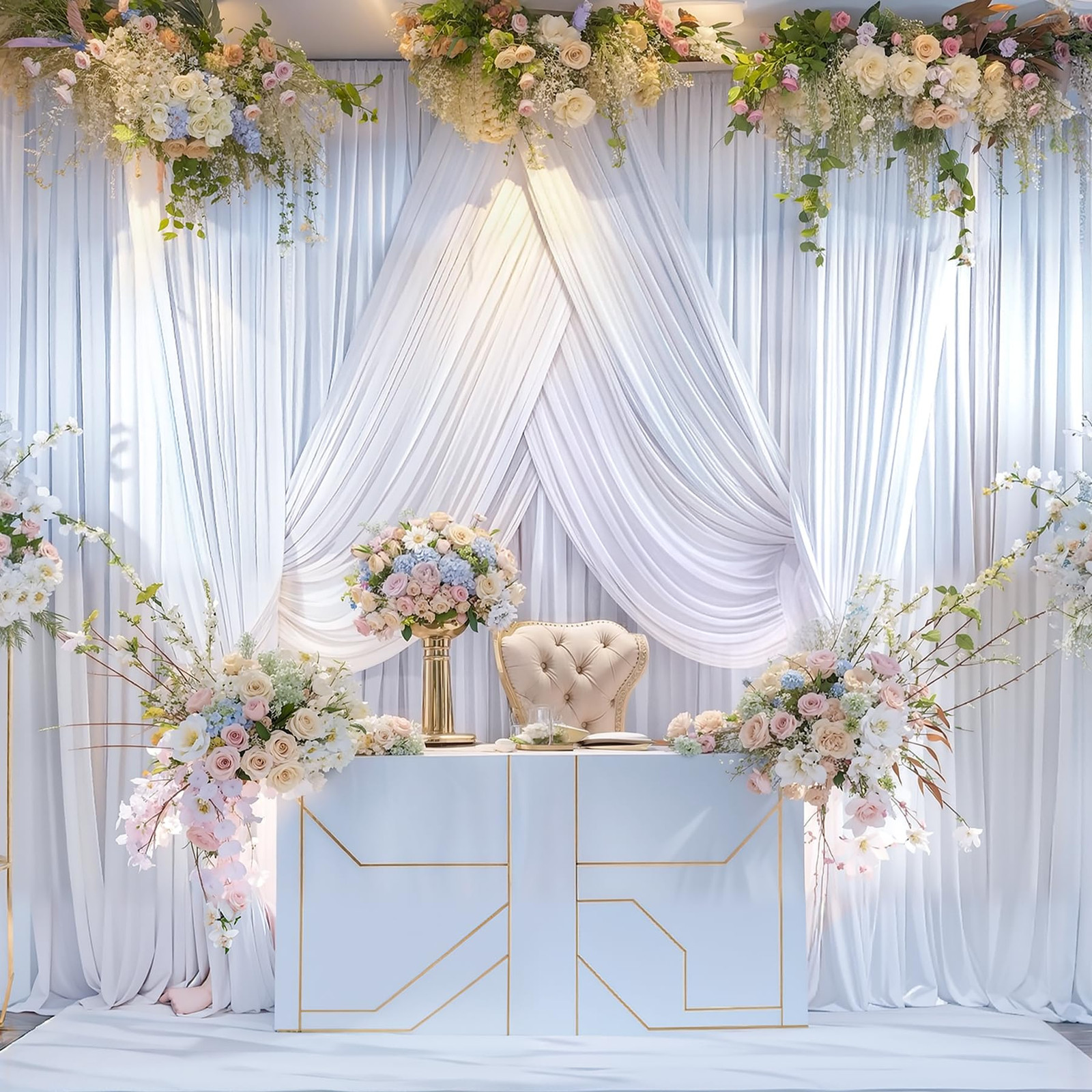 20ft x 10ft Wrinkle Free White Wedding Backdrop Curtains for Party Bridal Sho…