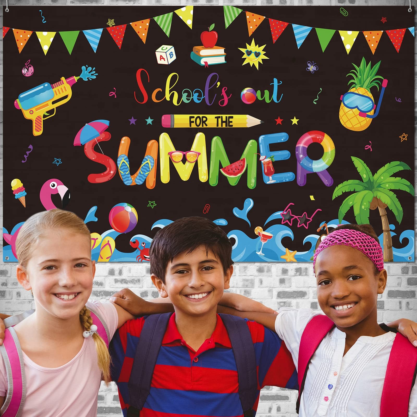 Schools Out For Summer Backdrop Pool Beach Party Graduation 72.8×43.3 Inch