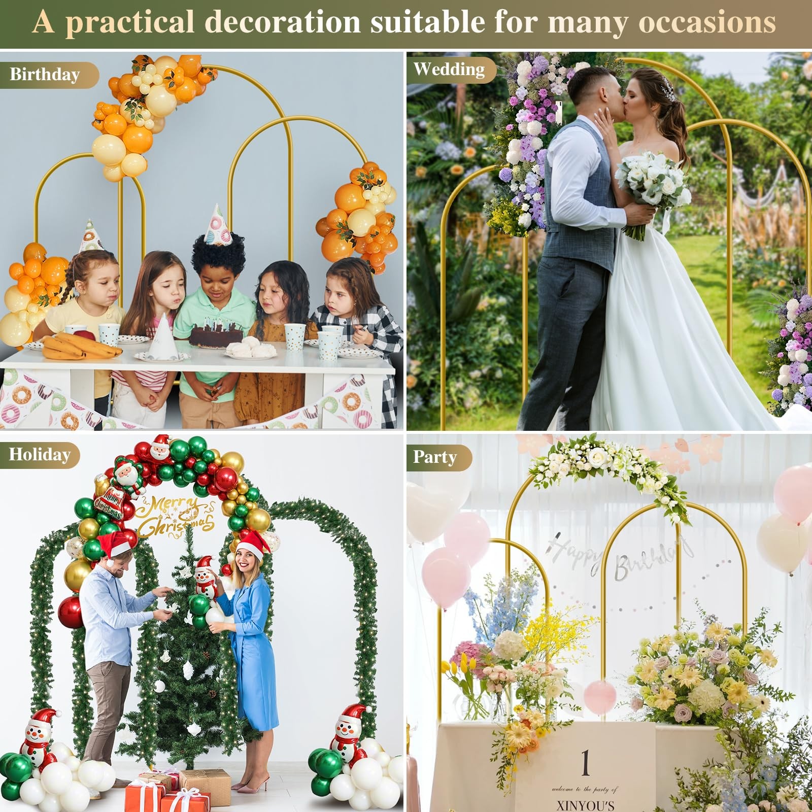 Metal Arch Backdrop Stand, Set of 3 (6/6.6/7.2 ft) Wedding Arched Frame with …