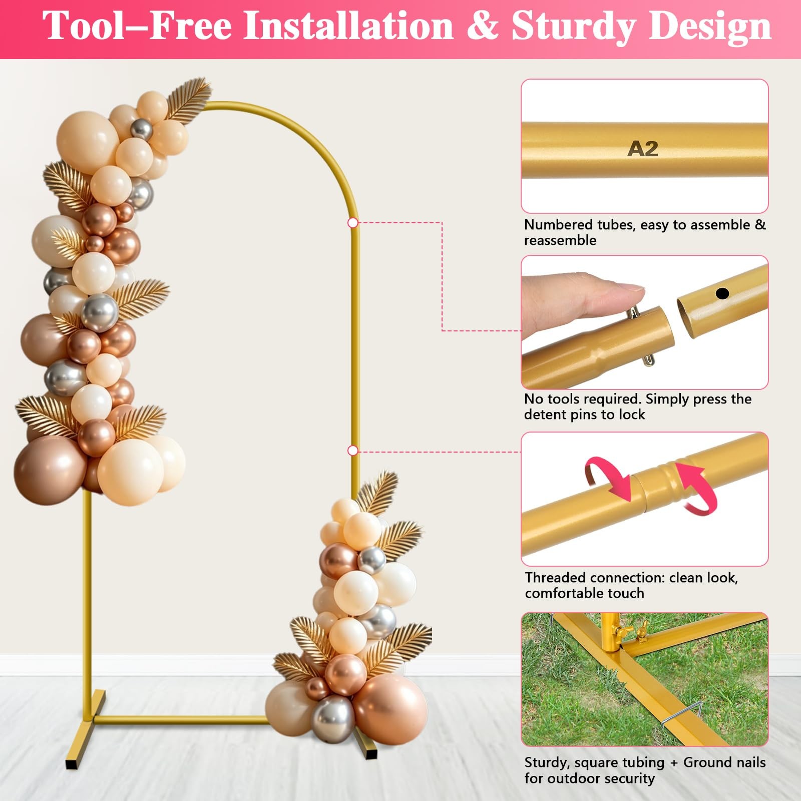 6 FT Metal Arch Backdrop Stand, Party Balloon Arch Stand