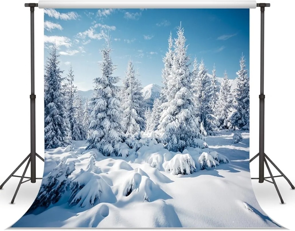10x10Ft Winter Forest Snow Backdrop Outdoor White Snow Cover Pine Tree Photo