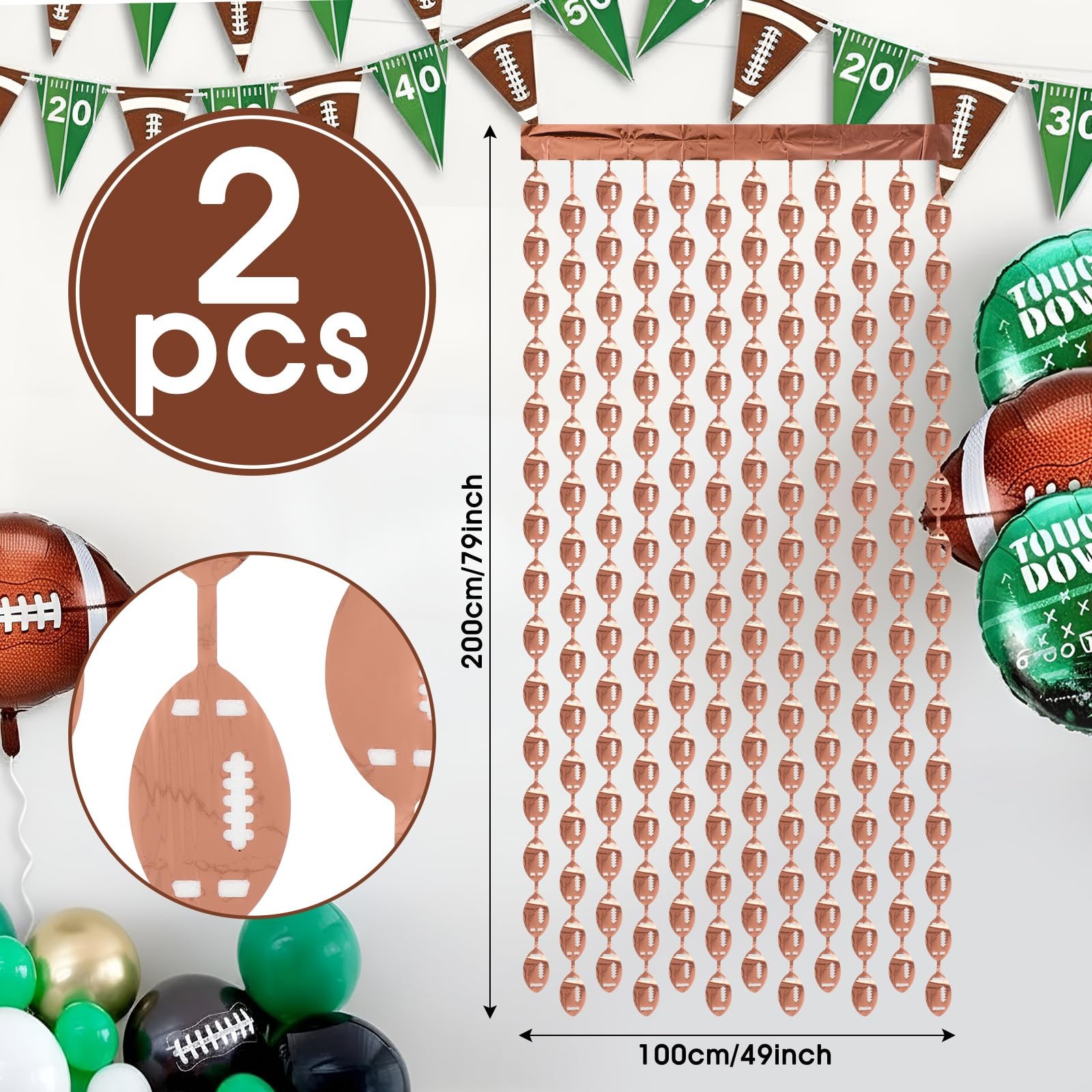 2 PCS Football Party Decor Foil Fringe Curtains Streamer Backdrop 3.3×6.6 Ft