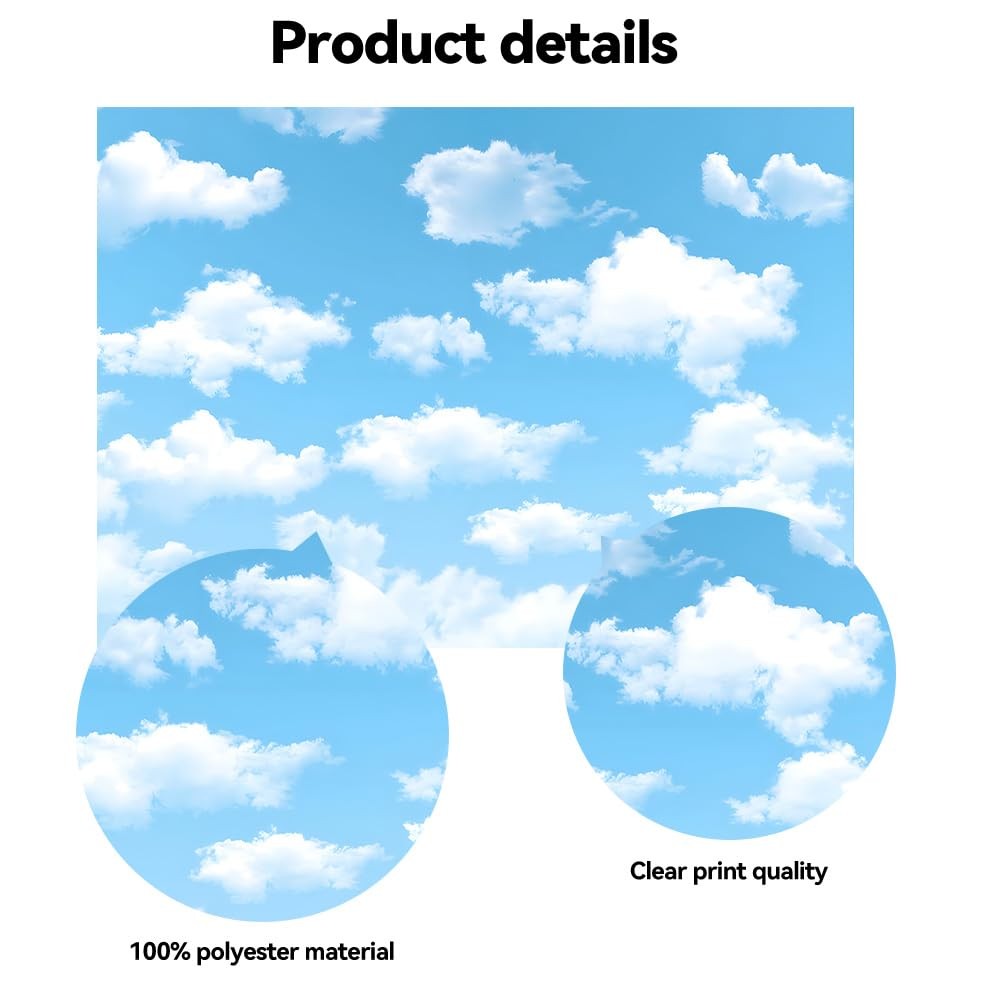Qian 7x5ft Blue Sky White Clouds Backdrop Natural Scenery 7x5ft, blue