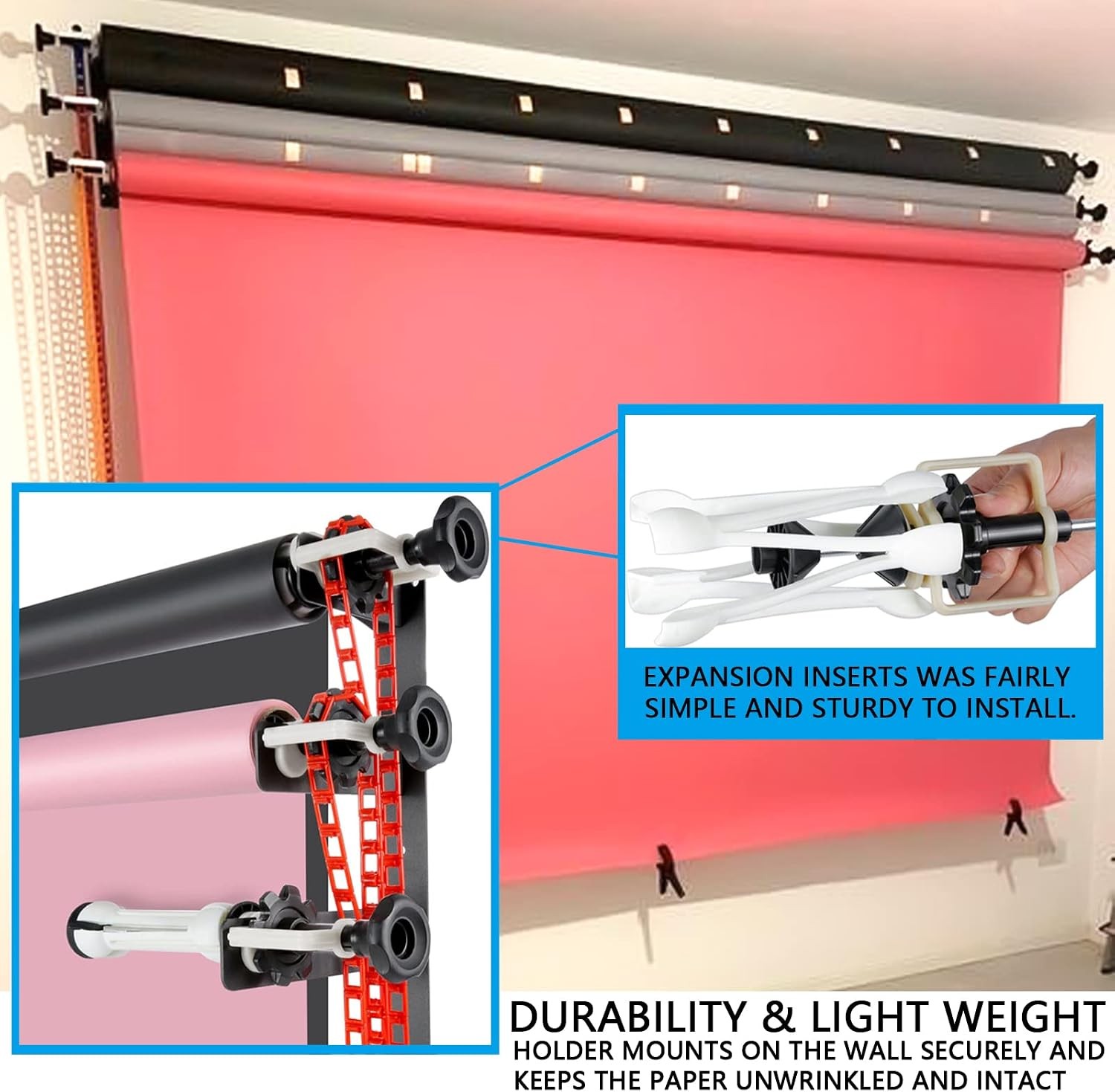 Photography Backdrop Wall Mount 3 Roller Support System Manual Photo Background