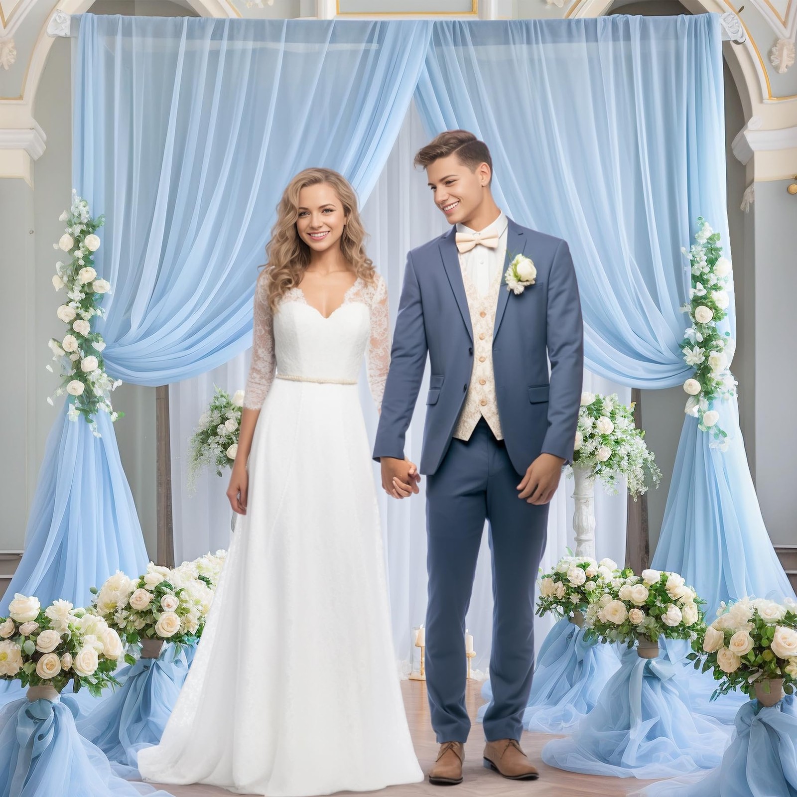 10×10 ft Blue Tulle Backdrop Curtains 2 Panels for Parties Wedding Photo