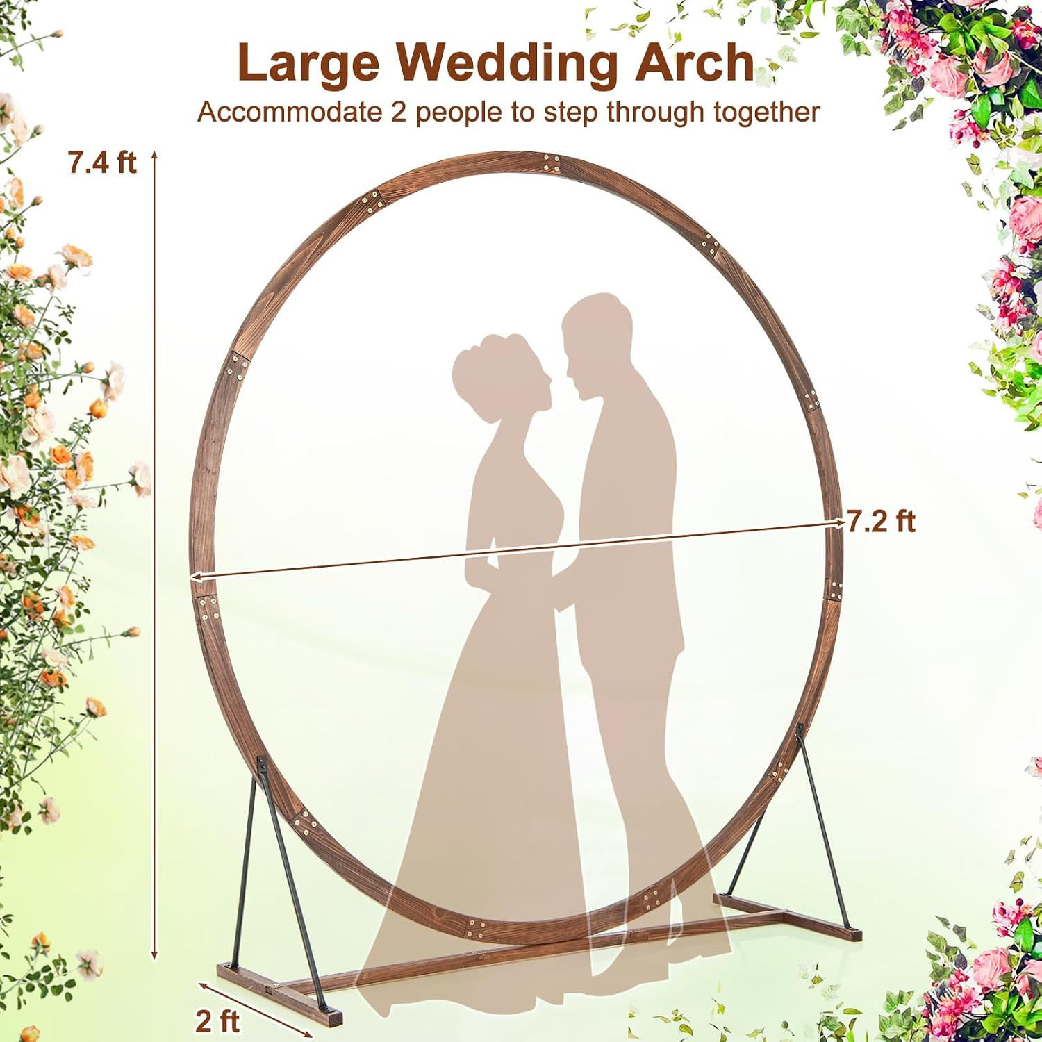 Moccha Wedding Arch, 7.4 FT Wooden Arch Backdrop Stand, Outdoor Archway Pergola,