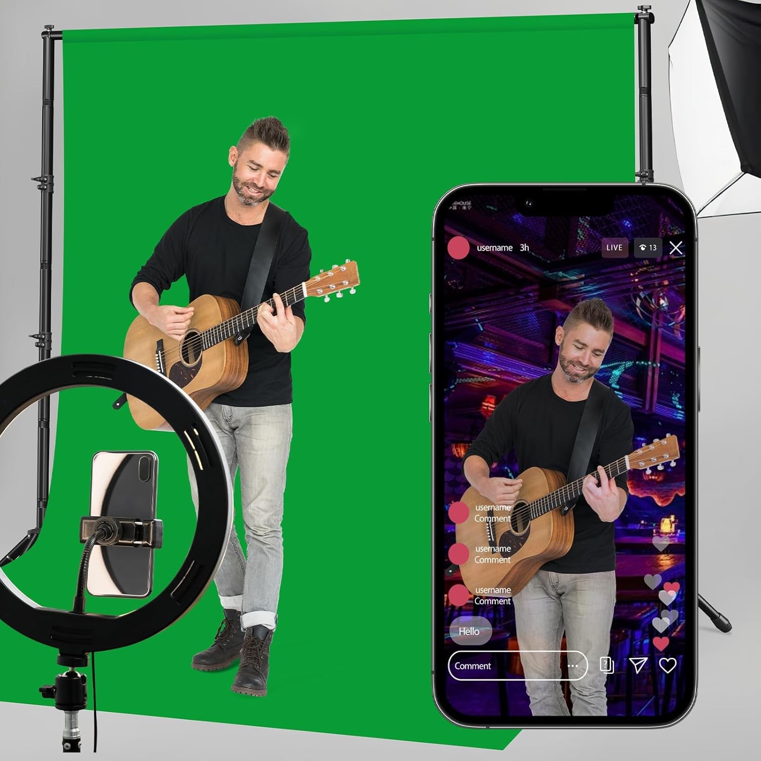 Green Screen Backdrop Stand 10 x 8.5 inch Greenscreen Background for Photography