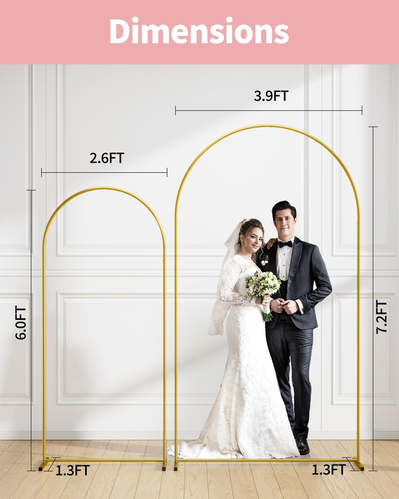 Metal Arch Backdrop Stand Set – Set of 2 (7.2ft/6.0ft), Gold Wedding Stand wi…