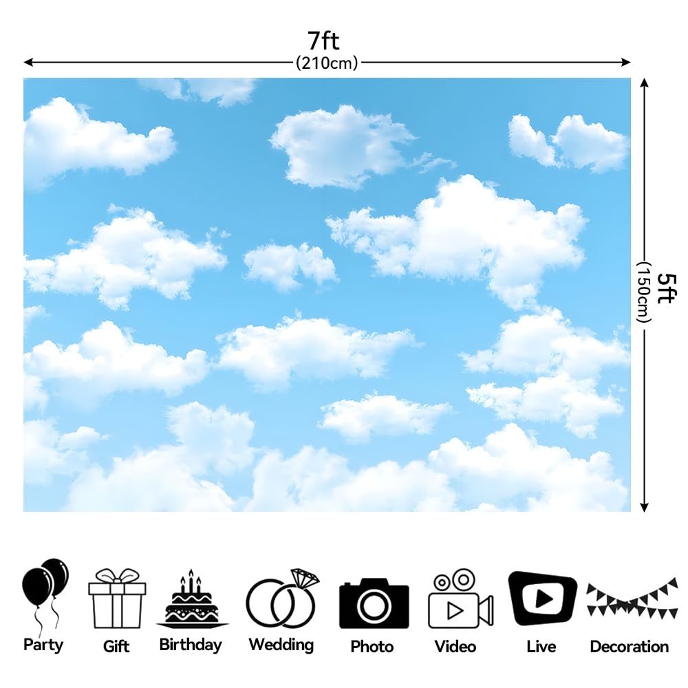 Qian 7x5ft Blue Sky White Clouds Backdrop Natural Scenery 7x5ft, blue