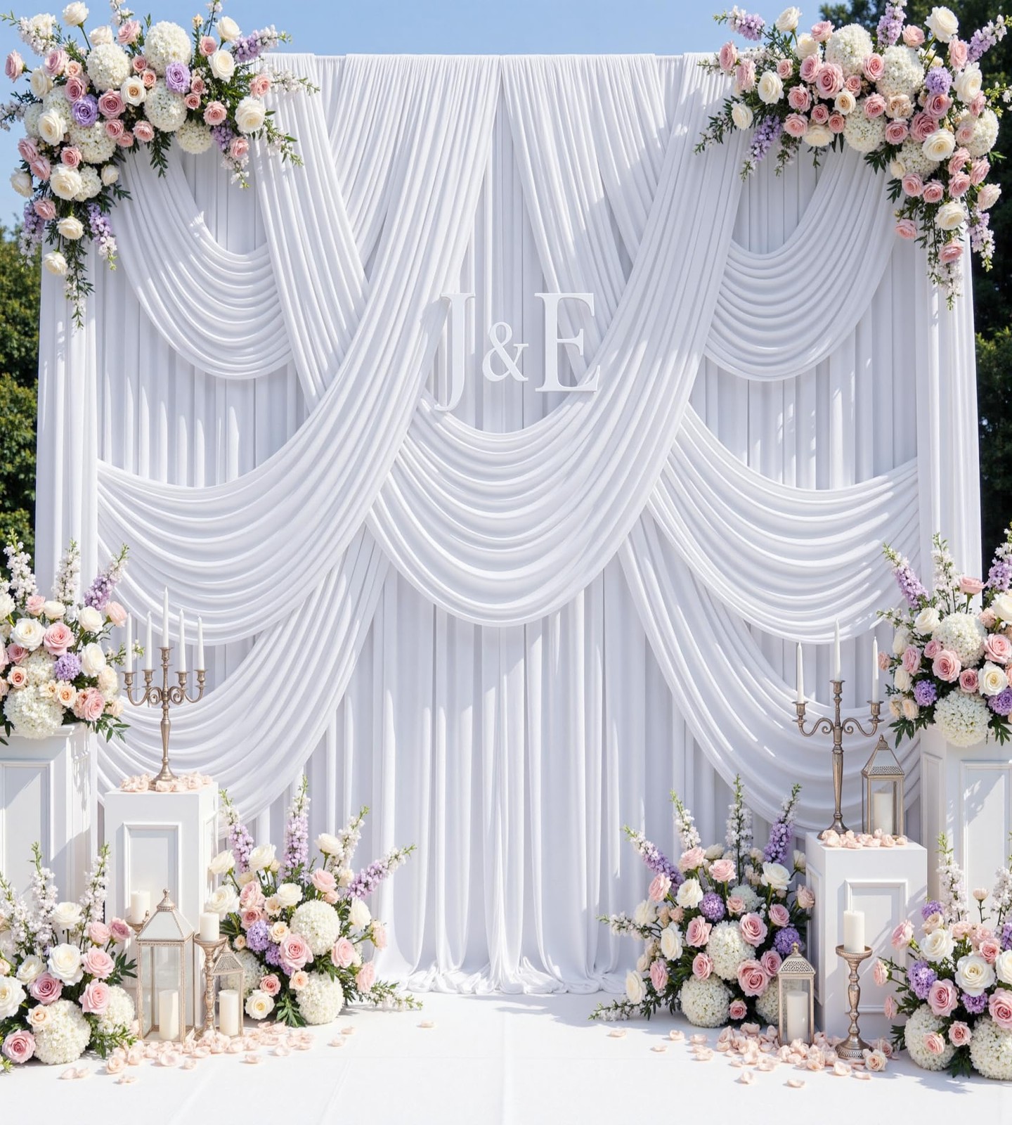 50ft x 15ft White Backdrop Curtain x (W5′ x H15′, 10panels),