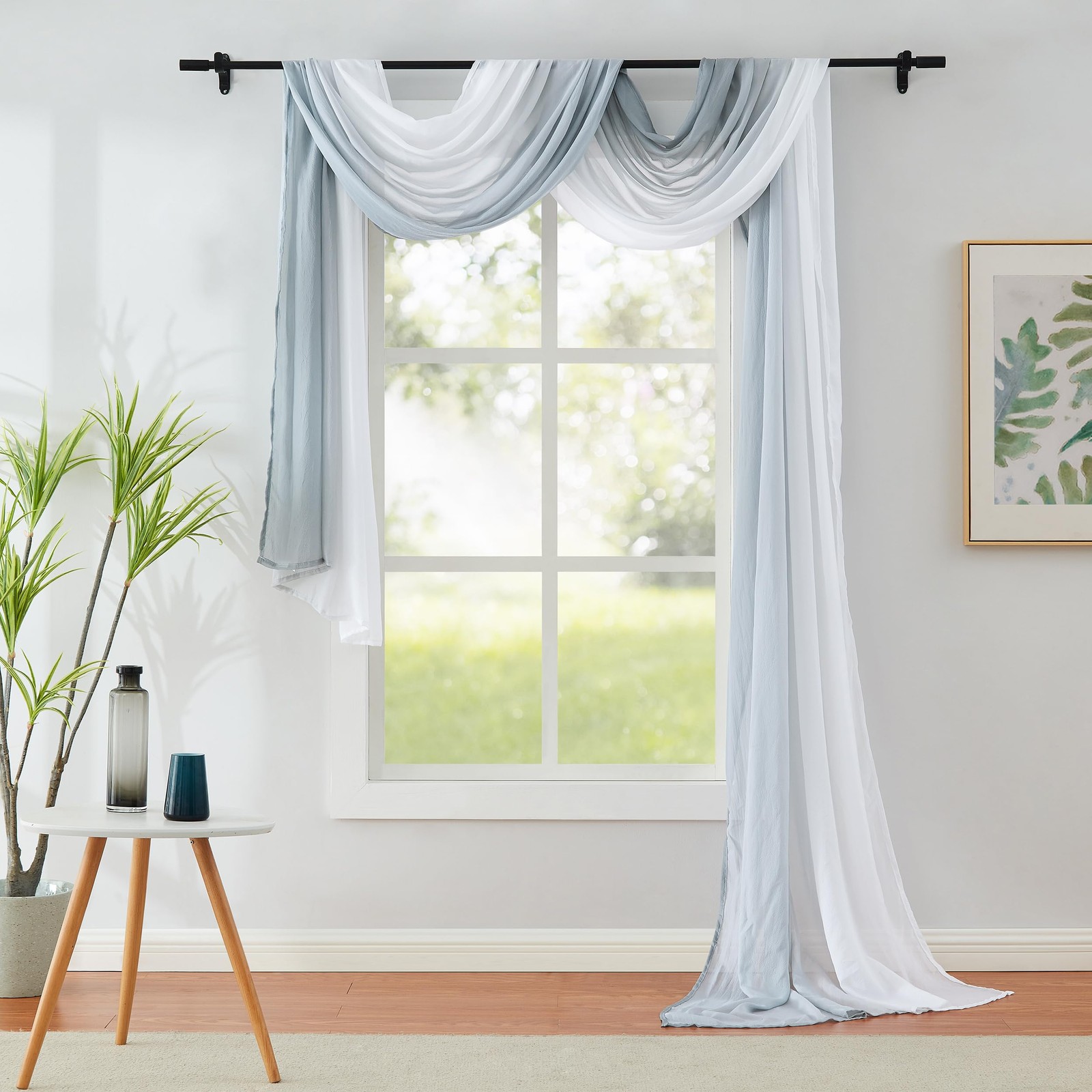 1 Piece Ombre Chiffon Sheer Window Scarf Valance Curtain 18ft for Living Room…
