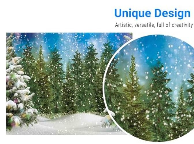 10x8FT Snowy Christmas Pine Tree Landscape Backdrop – Winter Forest Landscape