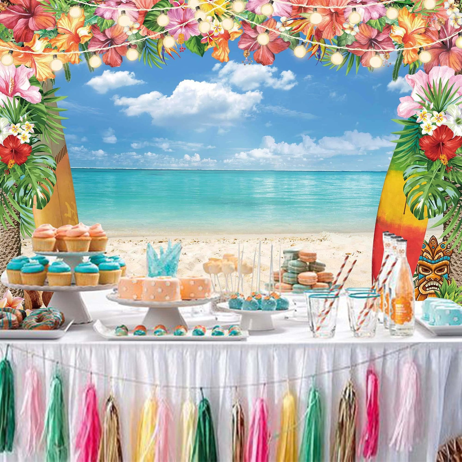 LIVUCEE 7x5ft Summer Hawaiian Beach Backdrop for Photography 7’x5′, Blue
