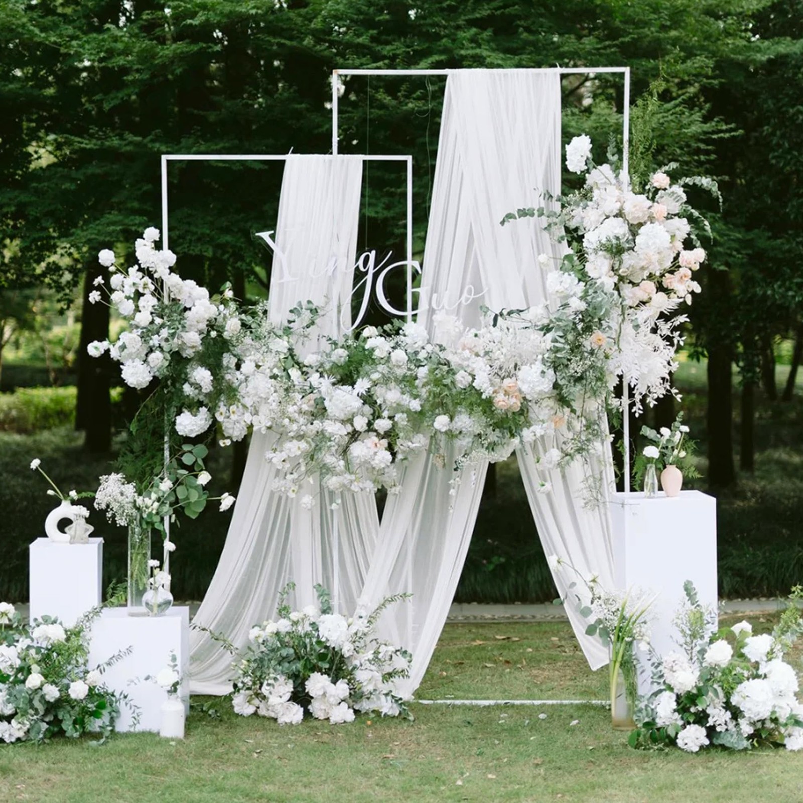 Wedding Arch Draping Fabric 3 Panels 28.7″ x 20FT White Drapes Sheer Fabric B…