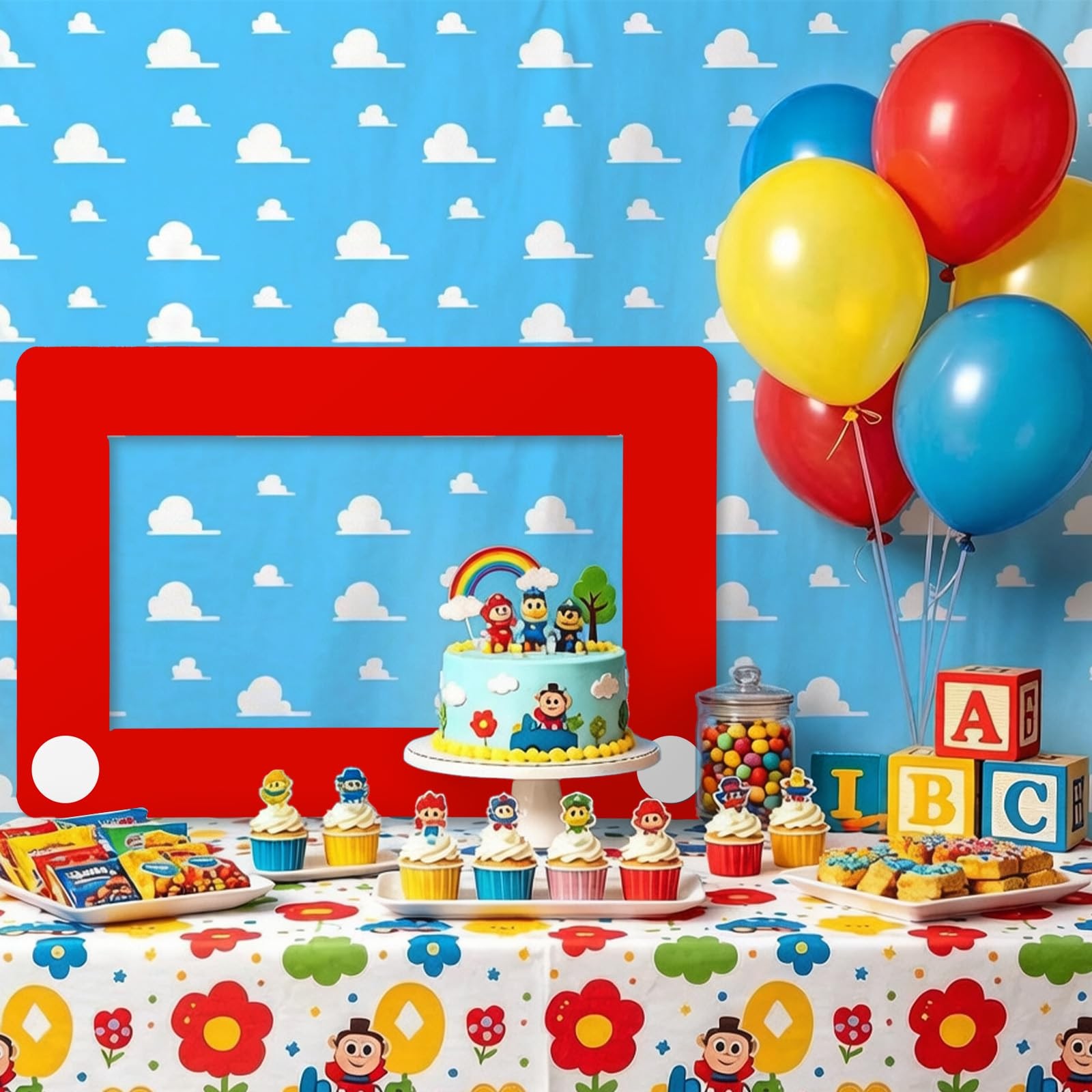 Cartoon Story Photo Booth Prop Decorations 7 x 5 Ft Blue Sky White Cloud Back…