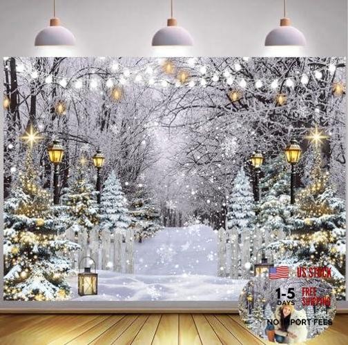 Snowflake Tree Forest Backdrop – Winter Wonderland Scene – 7x5FT